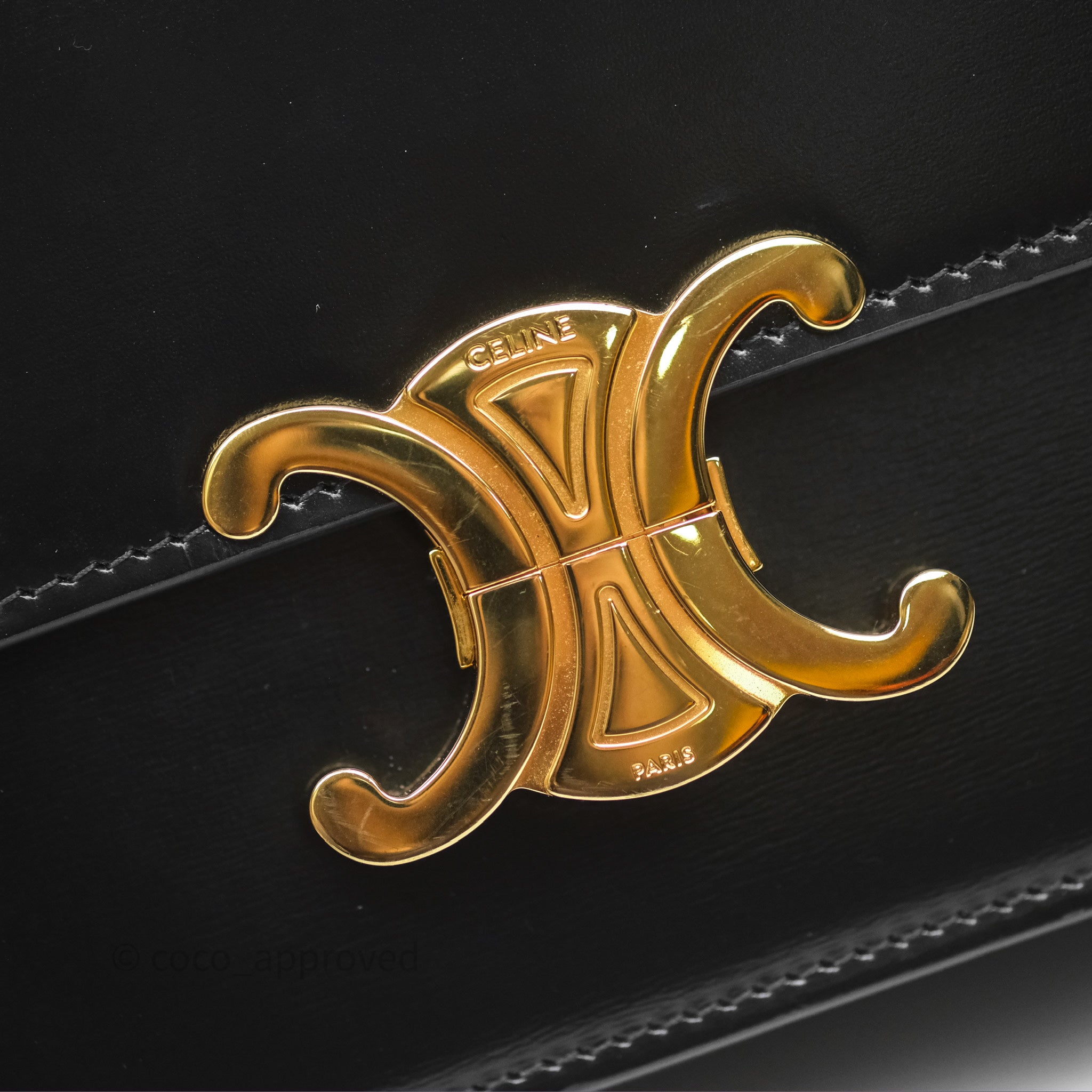 Celine Teen Triomphe Bag in Shiny Black Calfskin Leather - Luxury Crossbody Purse for Women, Perfect for Date Night & Evening Events