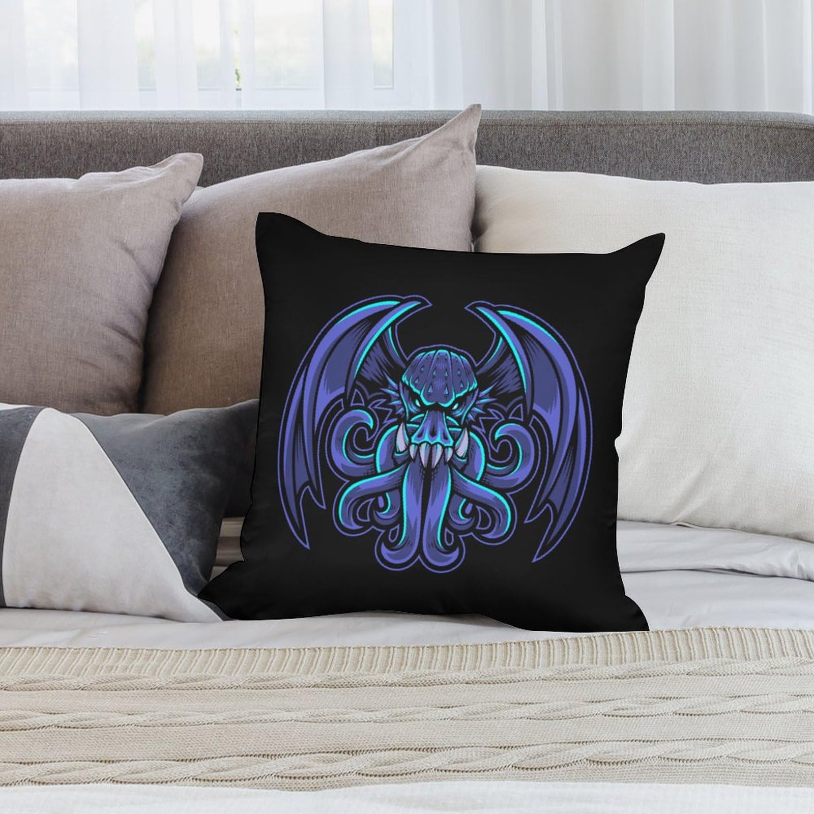 Cthulhu Esports Mascot Polyester Pillow Cover - Soft & Smooth 17x17 Inch Cushion Case for Sofa, Bed, Gaming Chair - Perfect for Gamers, Anime Fans & Home Decor