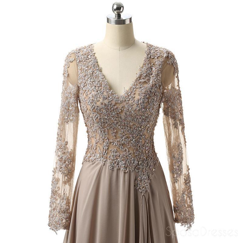 Elegant Grey Long Sleeve Lace Side Slit Evening Prom Dress for Sweet 16 | Formal Gown for Homecoming, Pageant & Special Occasions