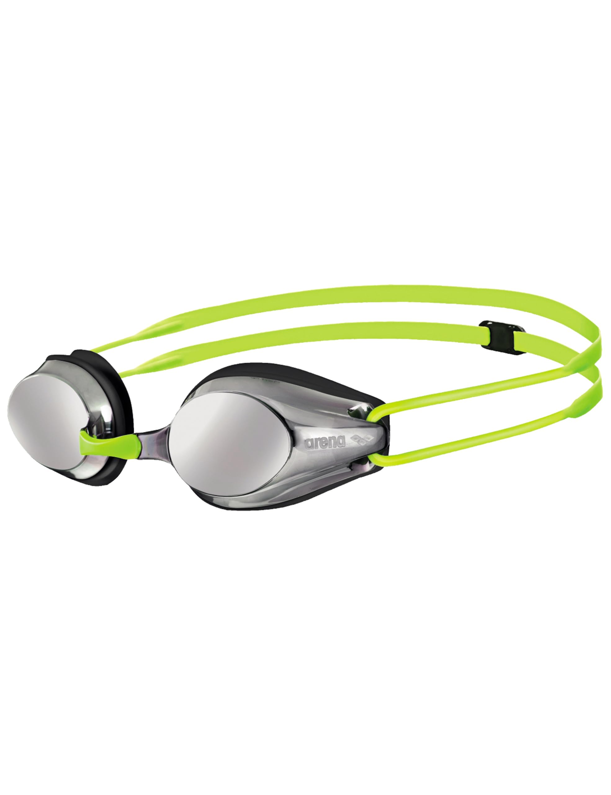 Arena Tracks Unisex Junior Youth Essential Racing Swim Goggles for Kids 6-12 Years - Anti-Fog Coated Mirror Lens (Silver/Black/Fluo Yellow) - Perfect for Competitive Swimming, Training & Pool Practice