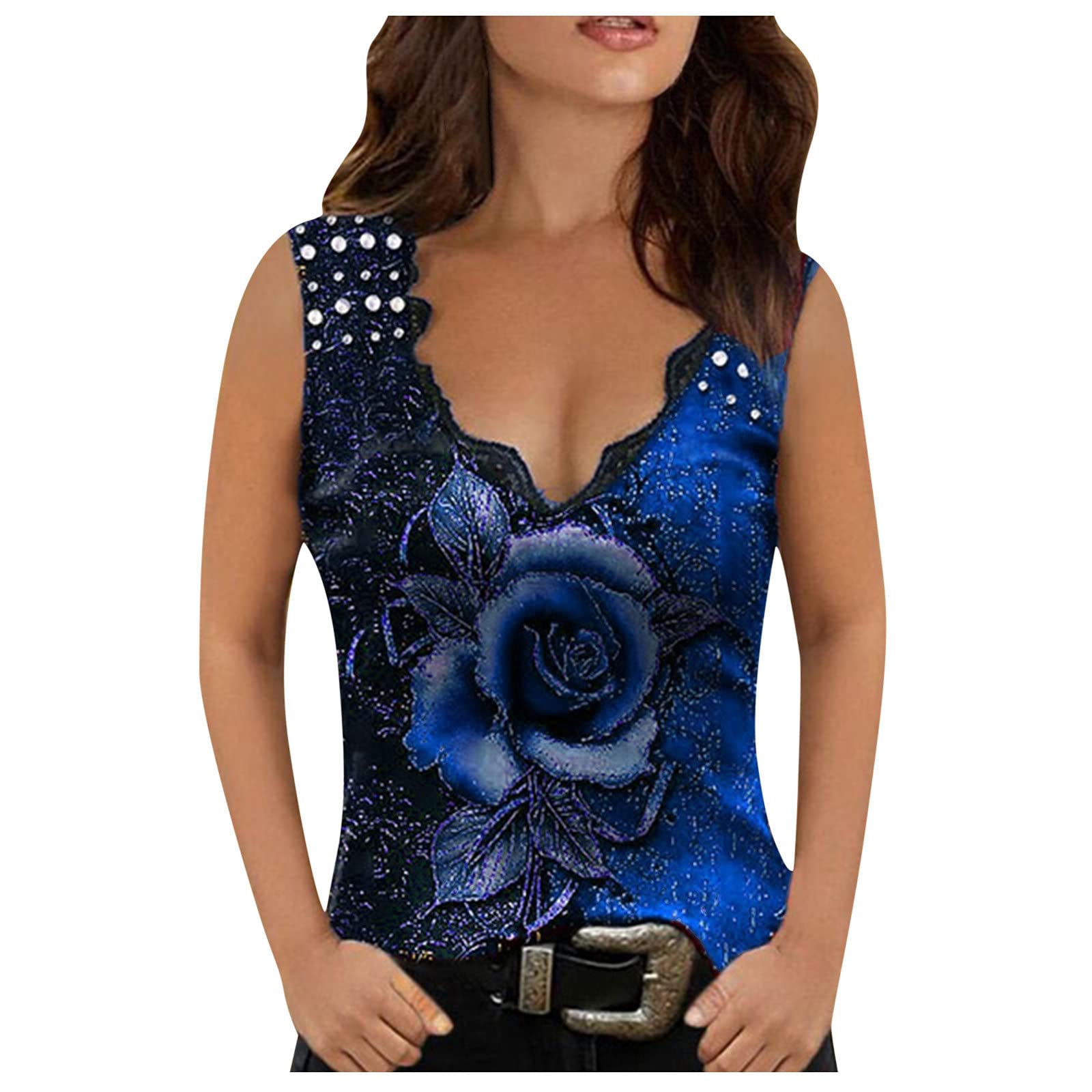 ONHUON Women's Fashion Print Sleeveless Cami Tank Tops - Casual V-Neck Summer Shirts for Women | Perfect for Beach Outfits, Yoga Wear & Everyday Casual Style