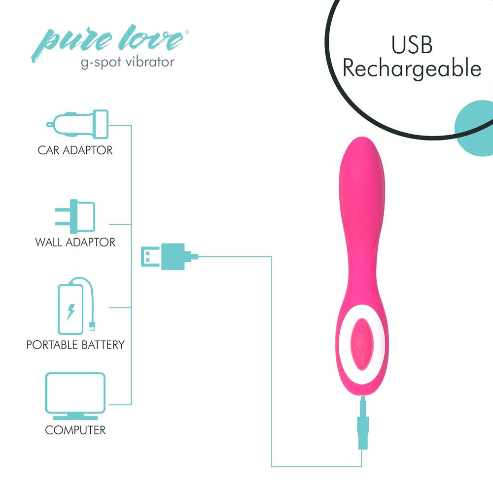 Pure Love G-Spot Silicone Vibrator - Rechargeable Waterproof Adult Sex Toy with 10 Vibration Modes for Women, Couples Play & Solo Pleasure (Pink)