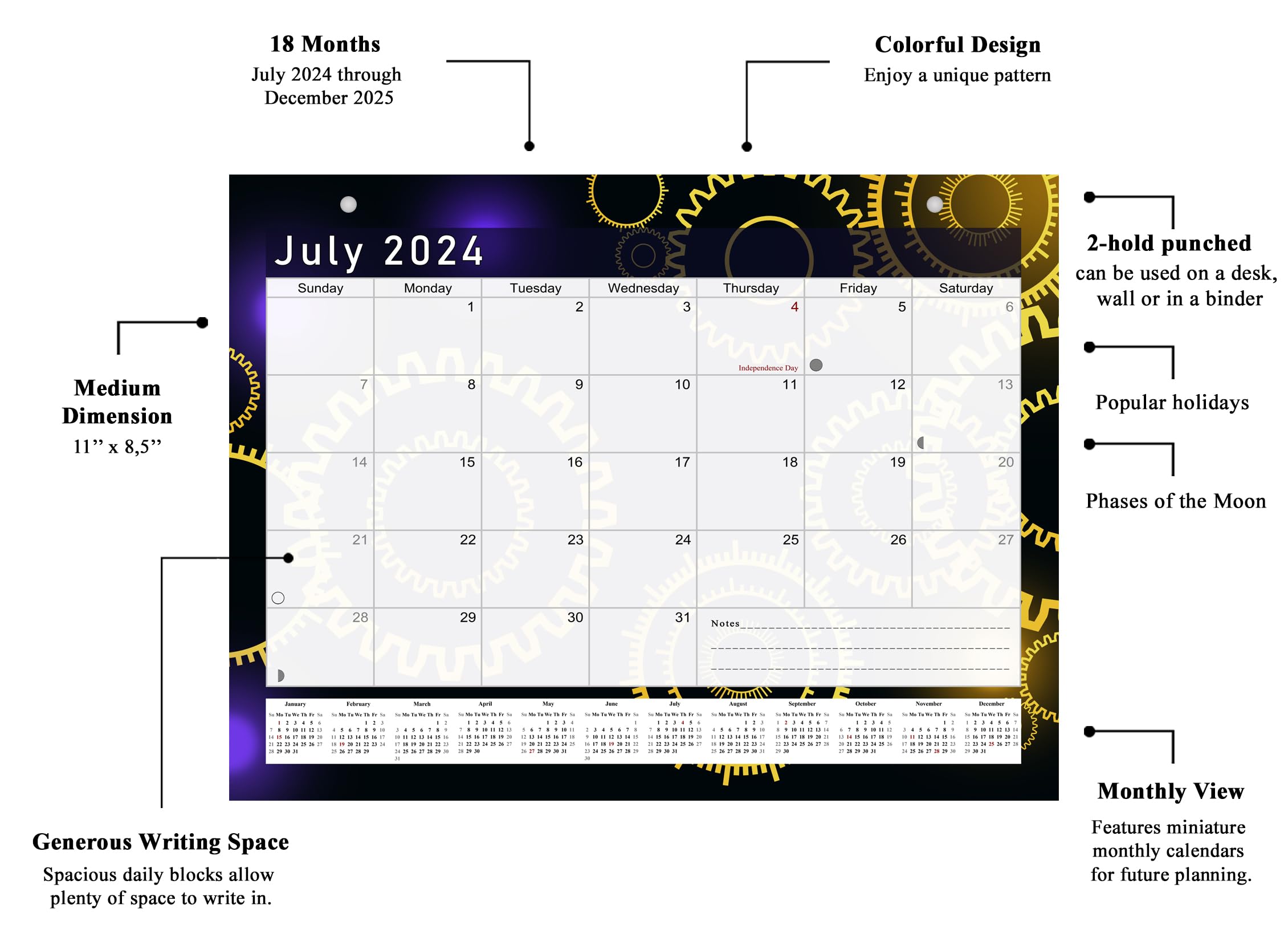 2024-2025 18-Month Magnetic & Desk Calendar Planner - Wall/Desktop Organizer with Bonus Stickers (Edition #09) - Perfect for Office, Home & School Planning