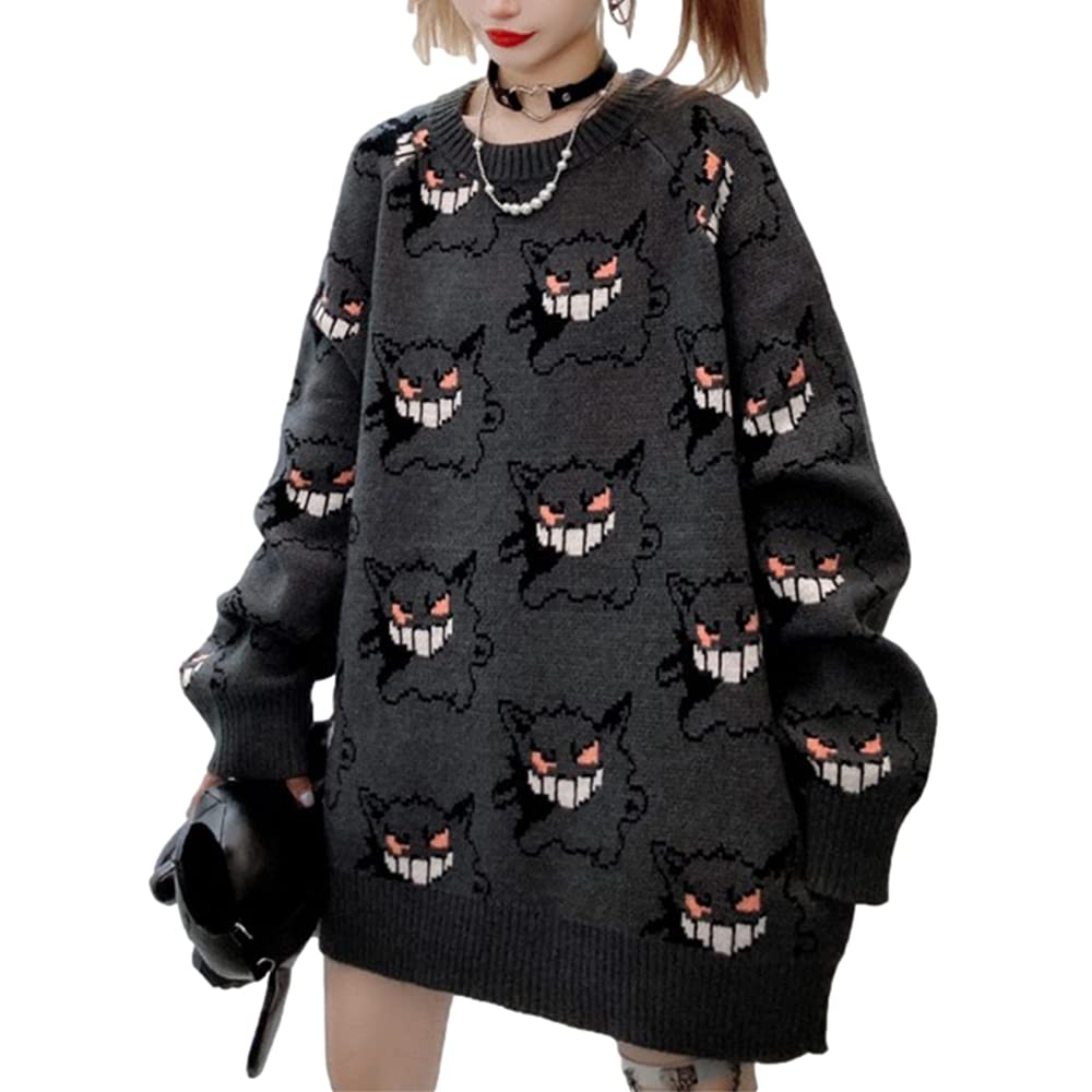 BZB Women's Gothic Oversized Batwing Sweater - Long Sleeve Loose Knit Pullover Jumper for Casual Wear | Harajuku Style BF Top for Fall Winter Fashion, Streetwear & Gothic Outfits