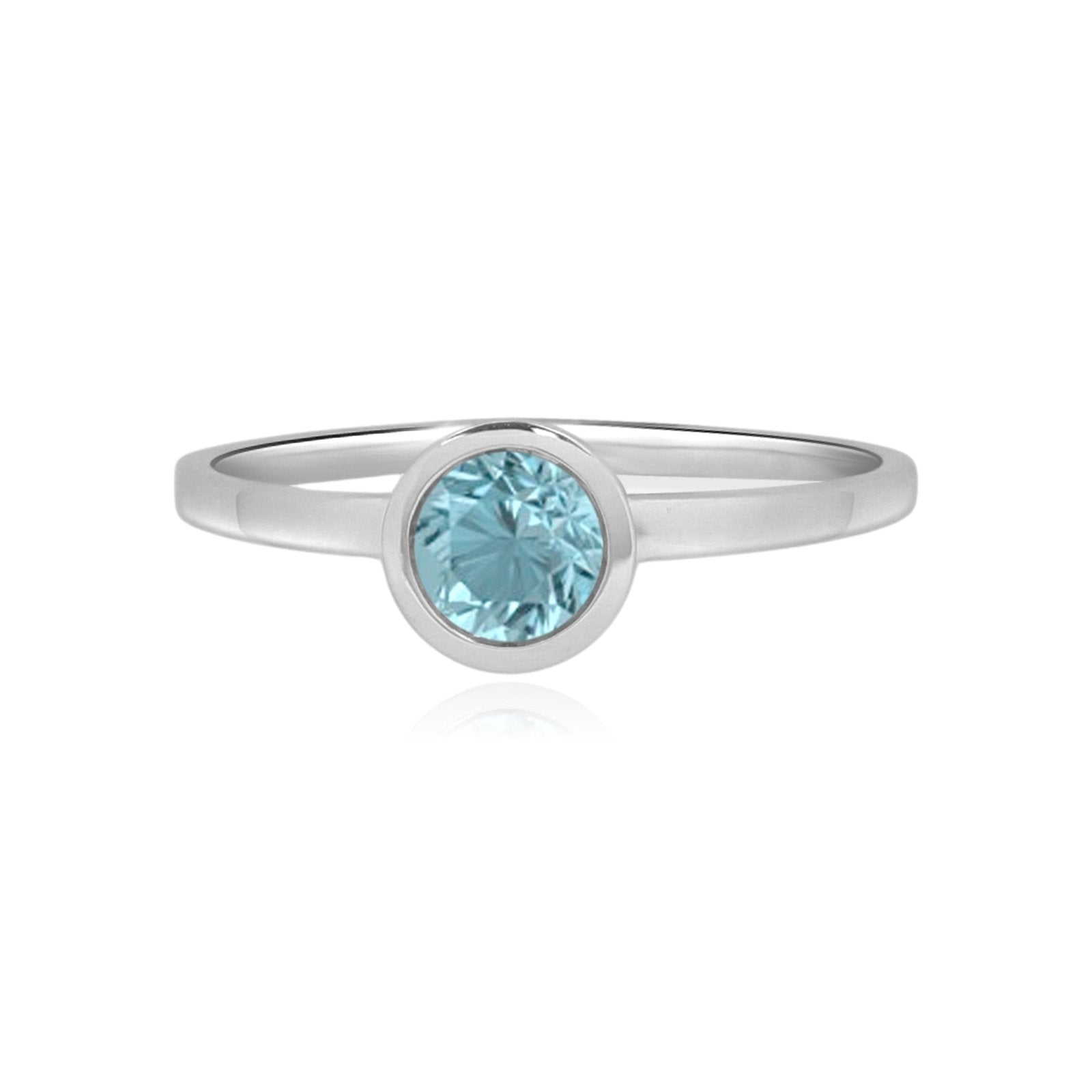 14K White Gold Round Blue Topaz Cocktail Ring - Bezel Set Gemstone Jewelry for Women - Perfect for Parties, Weddings & Evening Events