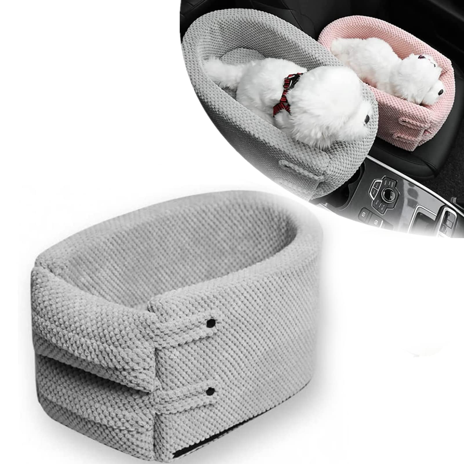 AlinSam Snuggly-Safe Puppy Car Seat for Small Dogs - Removable Washable Pet Car Kennel with Seat Belt, Anti-Slip & Anti-Dirty Cushion Fits Most Cars (Gray) - Perfect for Road Trips, Vet Visits & Daily Commutes