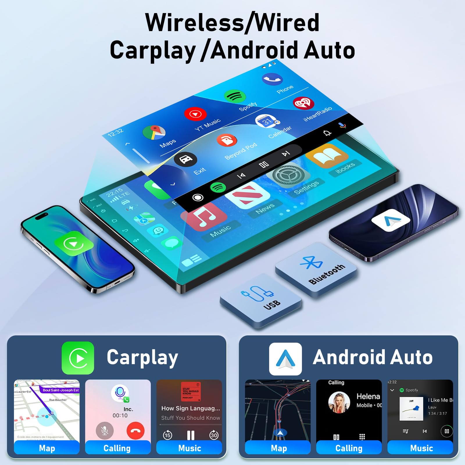 NHOPEEW Android 13 Car Stereo for Citroen Jumpy 3/Peugeot Expert/Toyota Proace 2016-2021 - Wireless CarPlay & Android Auto, WiFi GPS, Steering Wheel Control, EQ Split Screen + Backup Camera | Perfect for Hands-Free Calling, Navigation & Parking Assistance