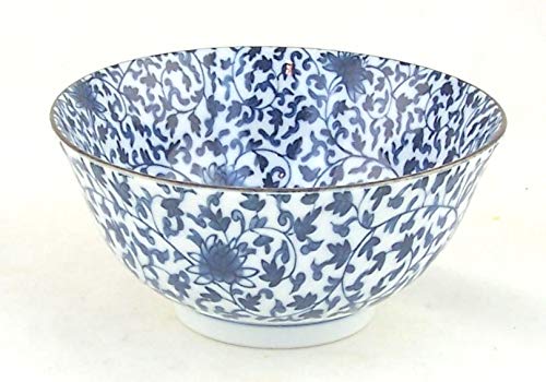 Japanese Sometstuke Fine China Bowls - Set of 2 Blue Floral Chintz Rice Cereal Pasta Soup Noodles Bowls - Perfect for Asian Cuisine, Home Dining & Gift Giving