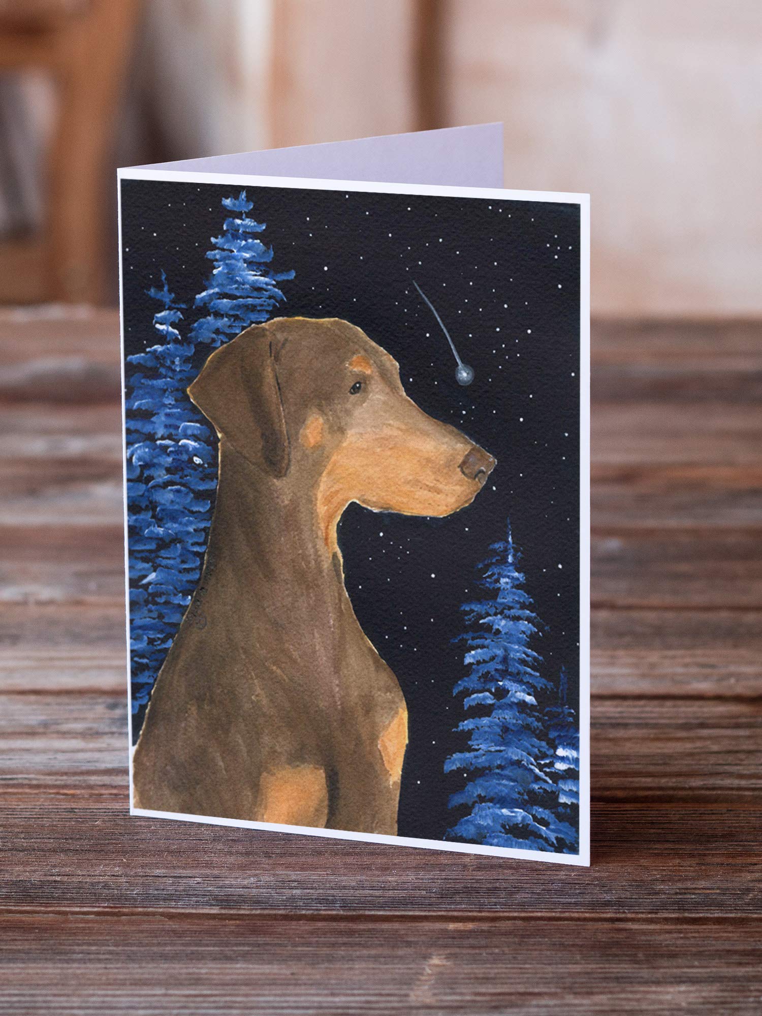Starry Night Doberman Blank Greeting Cards & Envelopes - Pack of 8 A7 Size (5x7) Whimsical Note Cards for Birthday, Thank You & Special Occasions | Caroline's Treasures SS8462GCA7P