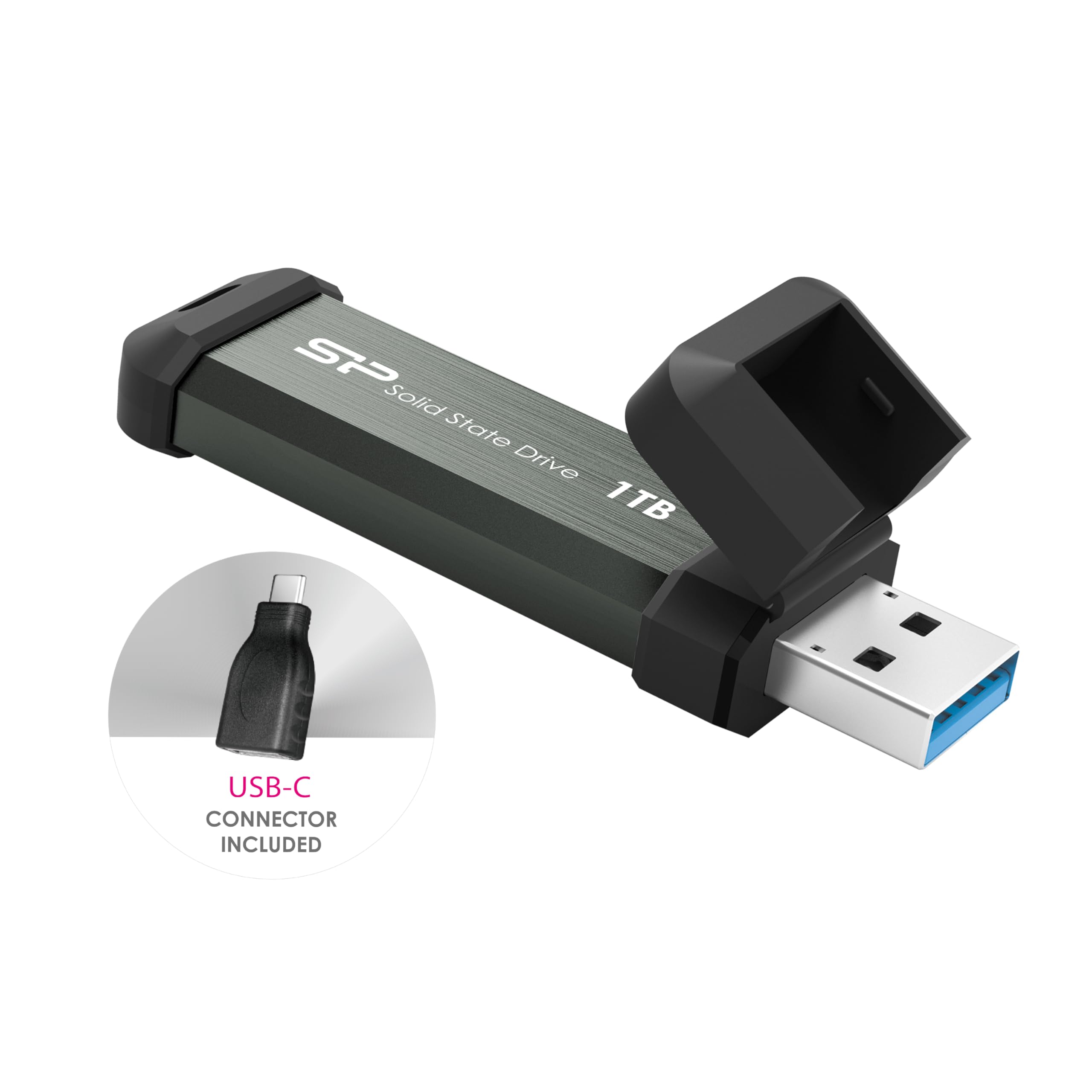 Silicon Power 1TB MS70 High-Speed Portable External SSD - USB 3.2 Gen 2 with Type-C Adapter - Perfect for Gaming, Photography & Data Backup