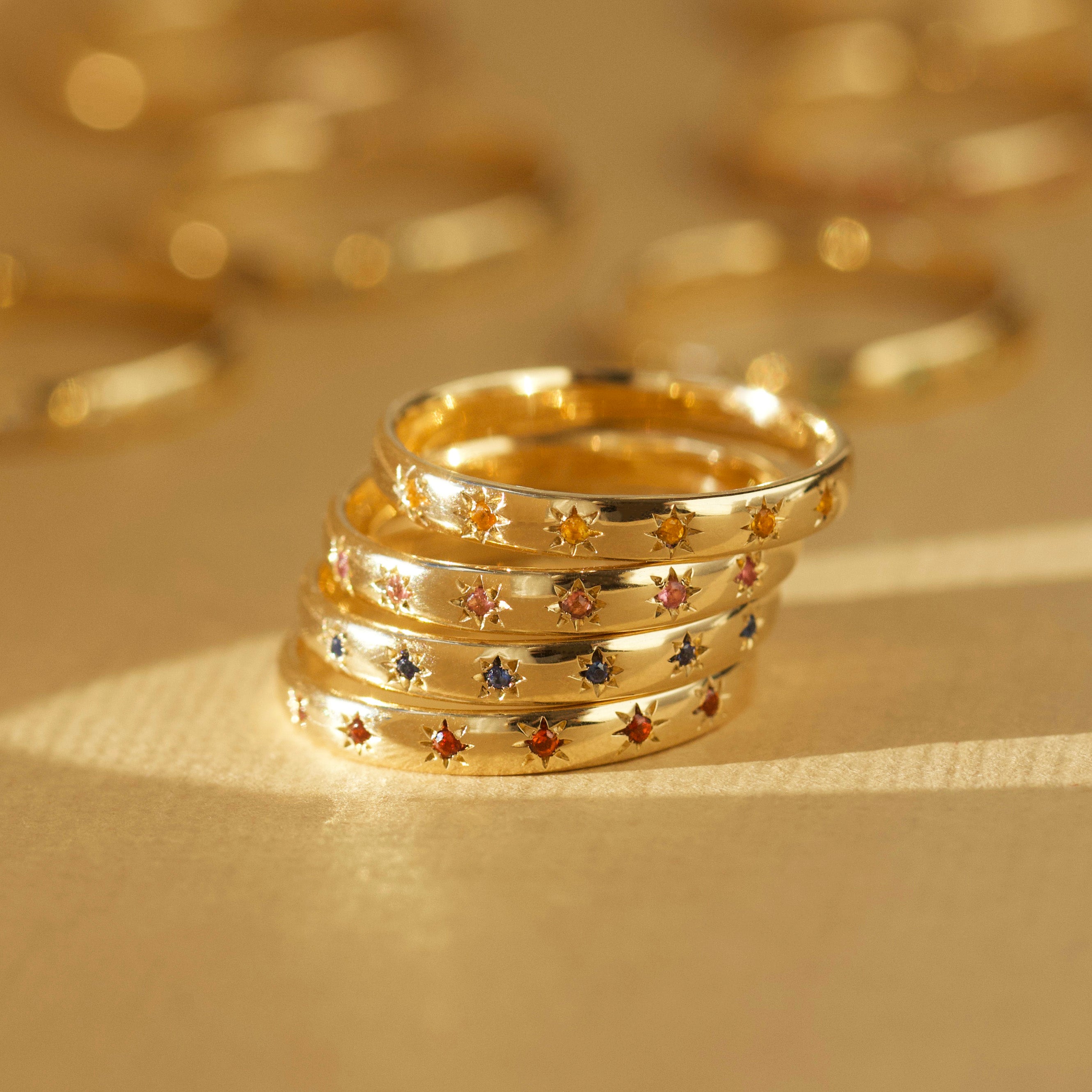 Birthstone Ring Set with Icon Star Design - Perfect for Birthdays, Anniversaries & Special Occasions