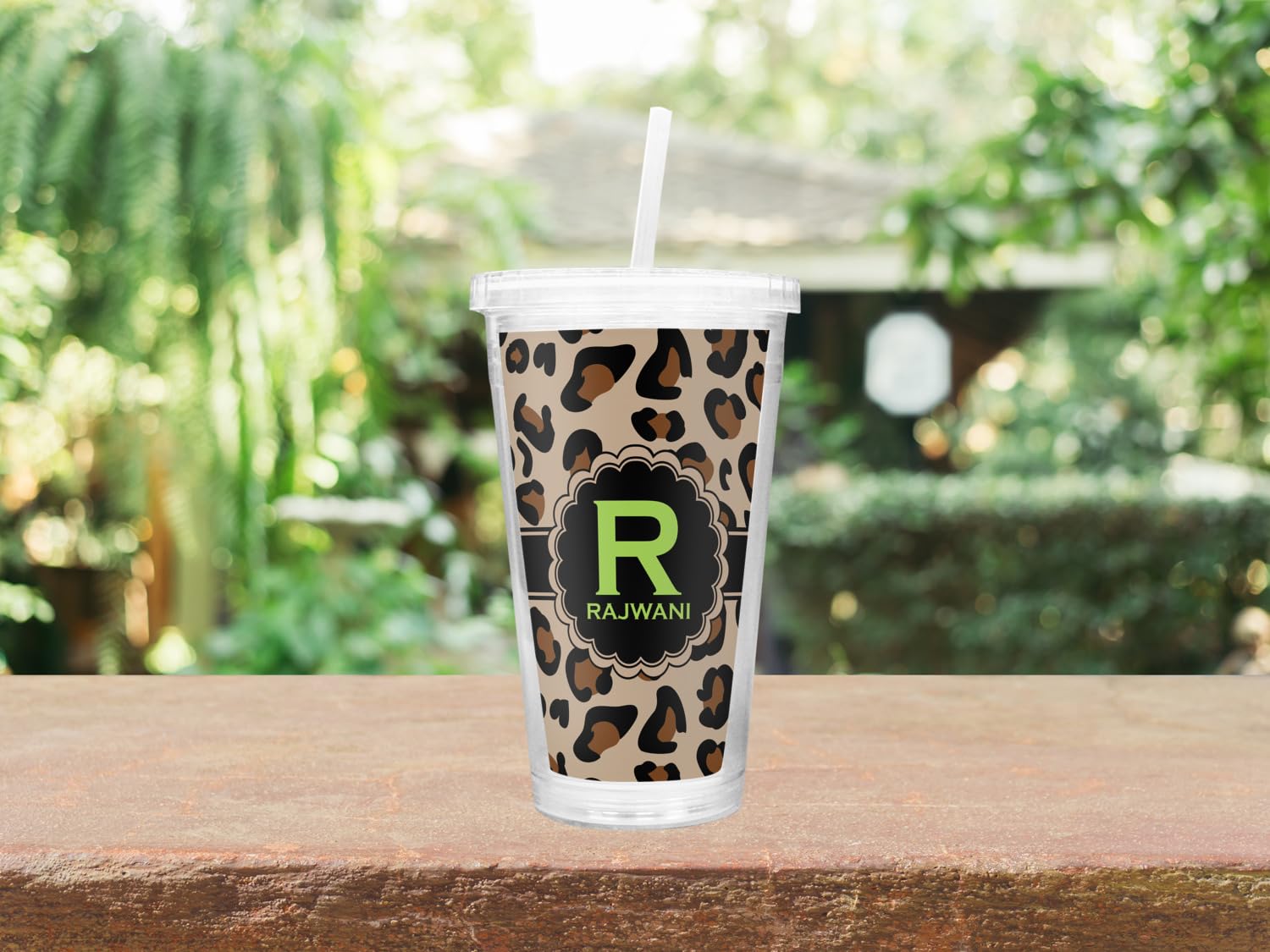 Custom Engraved Granite Leopard Print Double Wall Insulated Tumbler with Lid & Straw - Perfect for Coffee, Iced Tea & Outdoor Activities