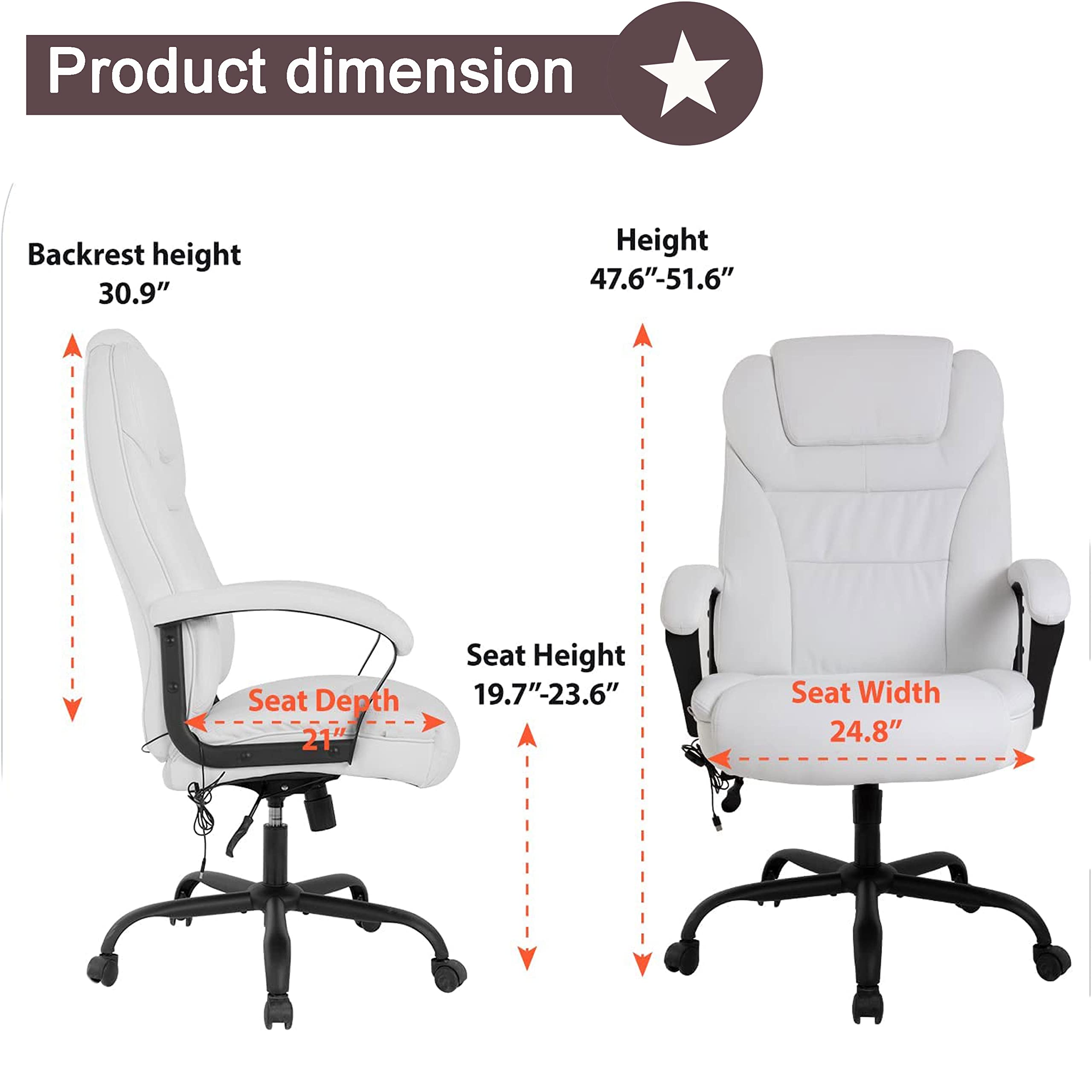 LCH Big & Tall Office Chair for Heavy People 500lbs Capacity - High Back Wide Seat Ergonomic Computer Chair with Armrest - Executive Home Office Desk Chair for Large Men & Women - Perfect for Long Work Hours, Gaming & Remote Work