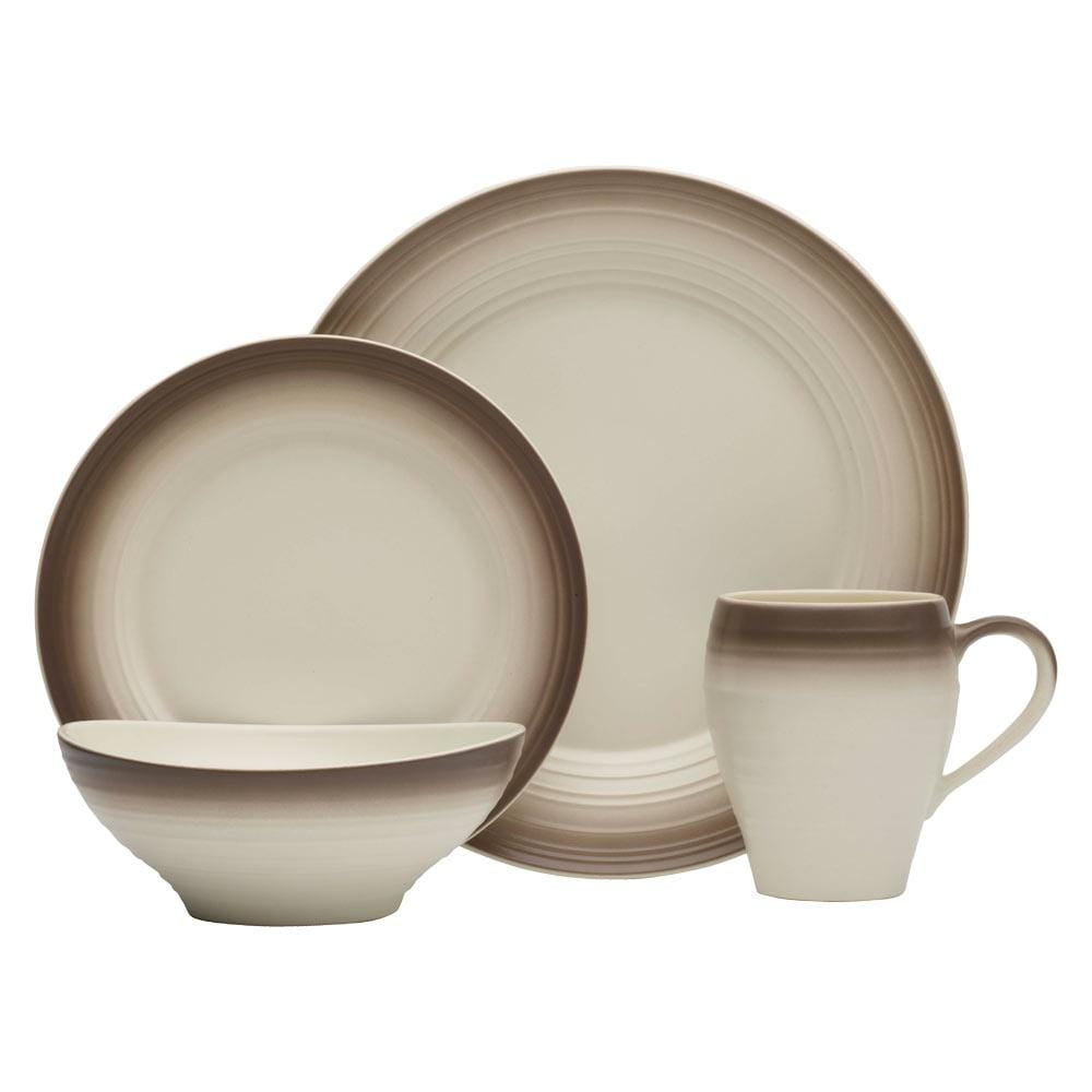 Swirl Ombre Mocha 16-Piece Dinnerware Set - Service for 4 People - Elegant Tableware for Family Dinners, Parties & Home Decor