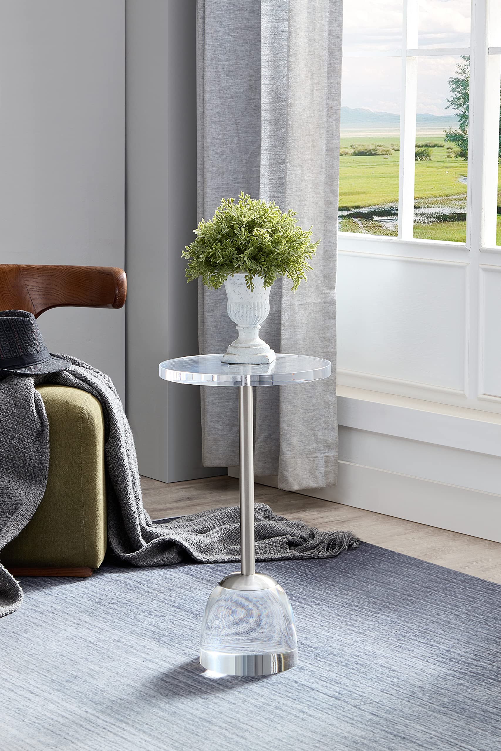 Clear Acrylic End Table with Silver Metal Frame - 12x12 Inch Side Table for Office, Living Room & Bedroom - Easy Assembly Modern Nightstand (21.3 Inch Height) - Perfect for Small Spaces, Apartments and Dorm Decor