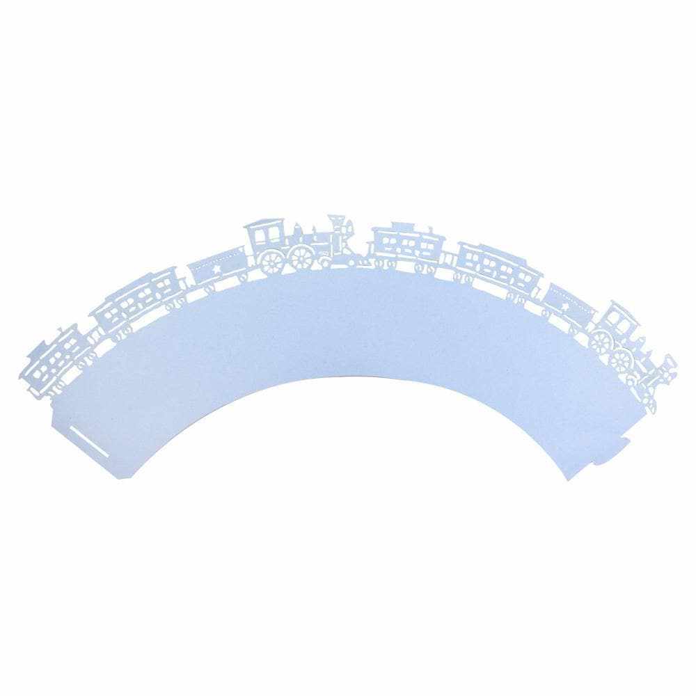 Baby Blue Train Themed Cupcake Wrappers & Liners - 50 Pack | Perfect for Birthday Parties, Baby Showers & Train-Themed Events