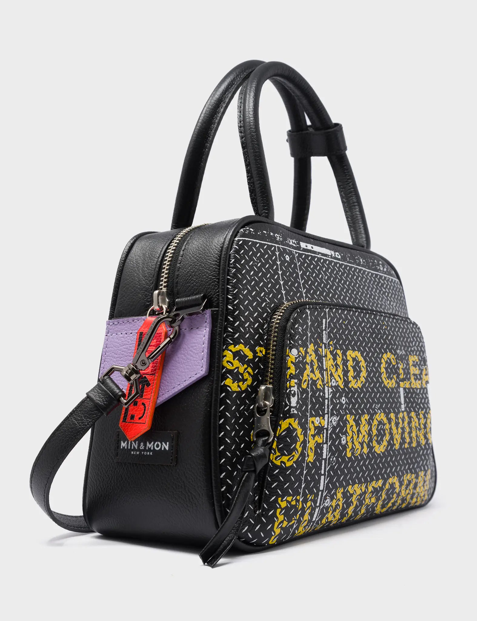 Marino Medium Crossbody Bag - Black Genuine Leather with Subway Platform Print | Stylish & Durable for Work, Travel & Daily Use