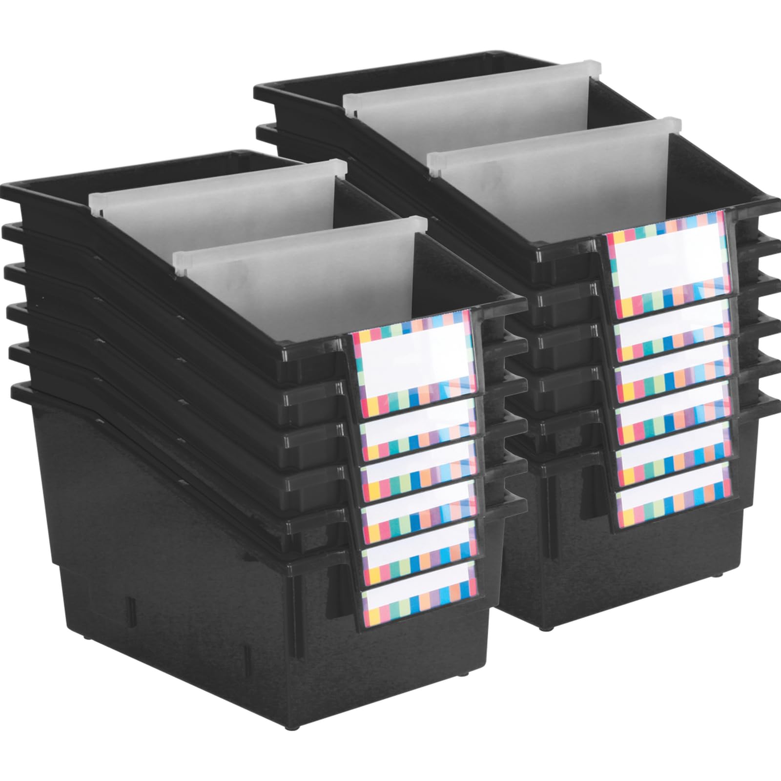 Really Good Stuff Plastic Shelf Bin Organizer - 12 Pack Black Chapter Book Library Bins with Dividers, 8.75x13.5x7.75 Inches for Classroom Organization, Books, Documents, Files & Magazines Storage - Perfect for School Libraries, Office Supplies and Home Organization