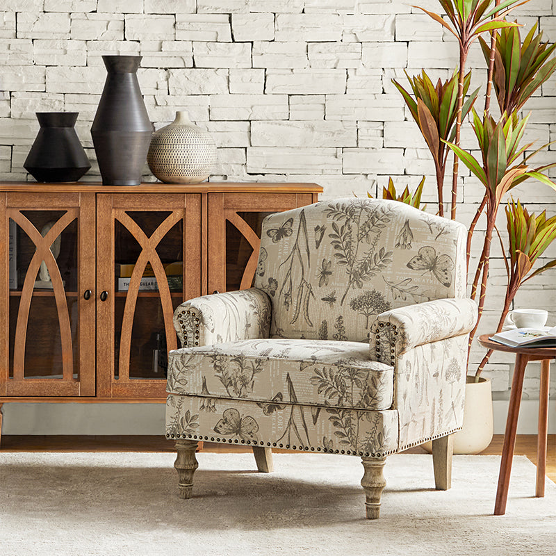 Raphael Farmhouse Armchair with Wooden Legs - Sturdy Frame Accent Chair for Living Room, Bedroom & Office (Multiple Styles Available)