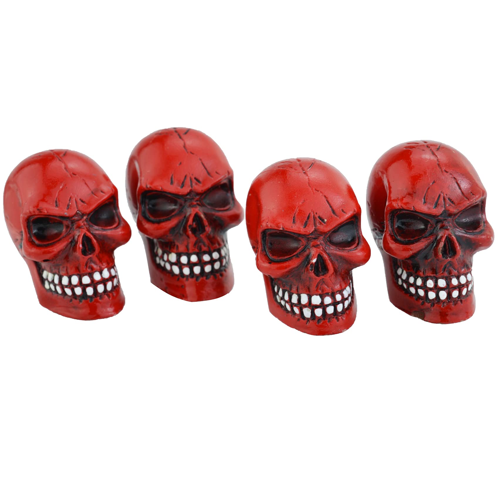 Abfer Skull Tire Valve Stem Covers - Red Car Accessories for Most Vehicles, Trucks, Motorcycles & Bikes - Durable Decorative Air Caps for Customization & Off-Road Adventures