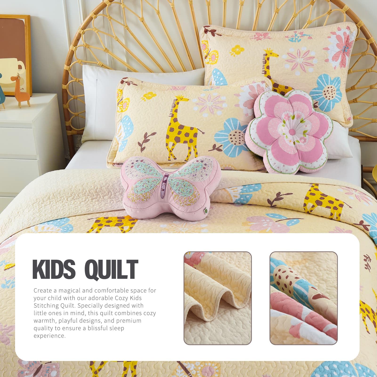 DDUOXIN 3-Piece 100% Cotton Reversible Queen Quilt Set - Lightweight Yellow Bedding with 1 Quilt & 2 Shams for Kids | Soft & Breathable for All Seasons | Perfect for Bedrooms, Guest Rooms & Dorm Decor