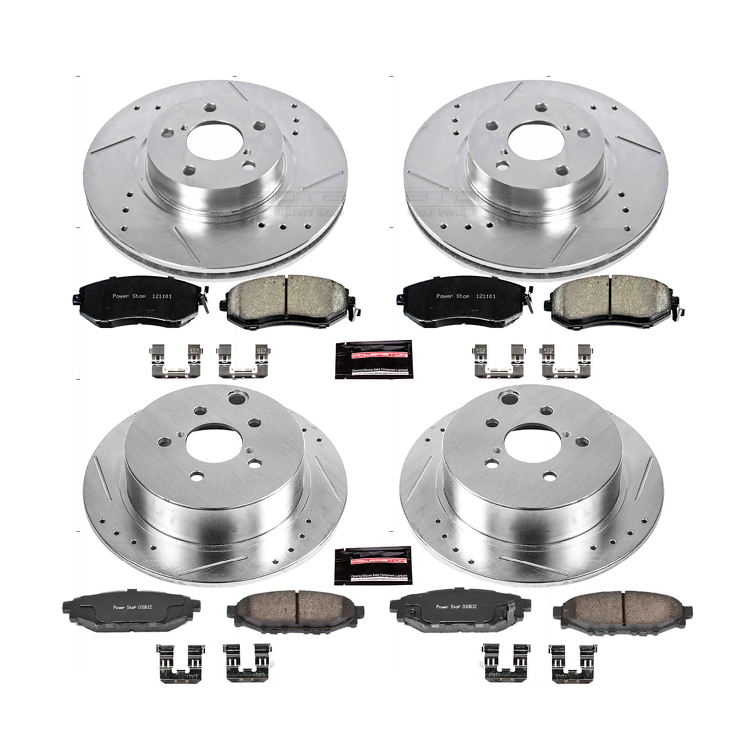 Power Stop K6113 Z23 Carbon Fiber Brake Pads & Drilled Slotted Rotors Kit - Front & Rear Brake Upgrade for 2012-2016 Subaru Impreza | High-Performance Stopping Power for Daily Driving & Track Use