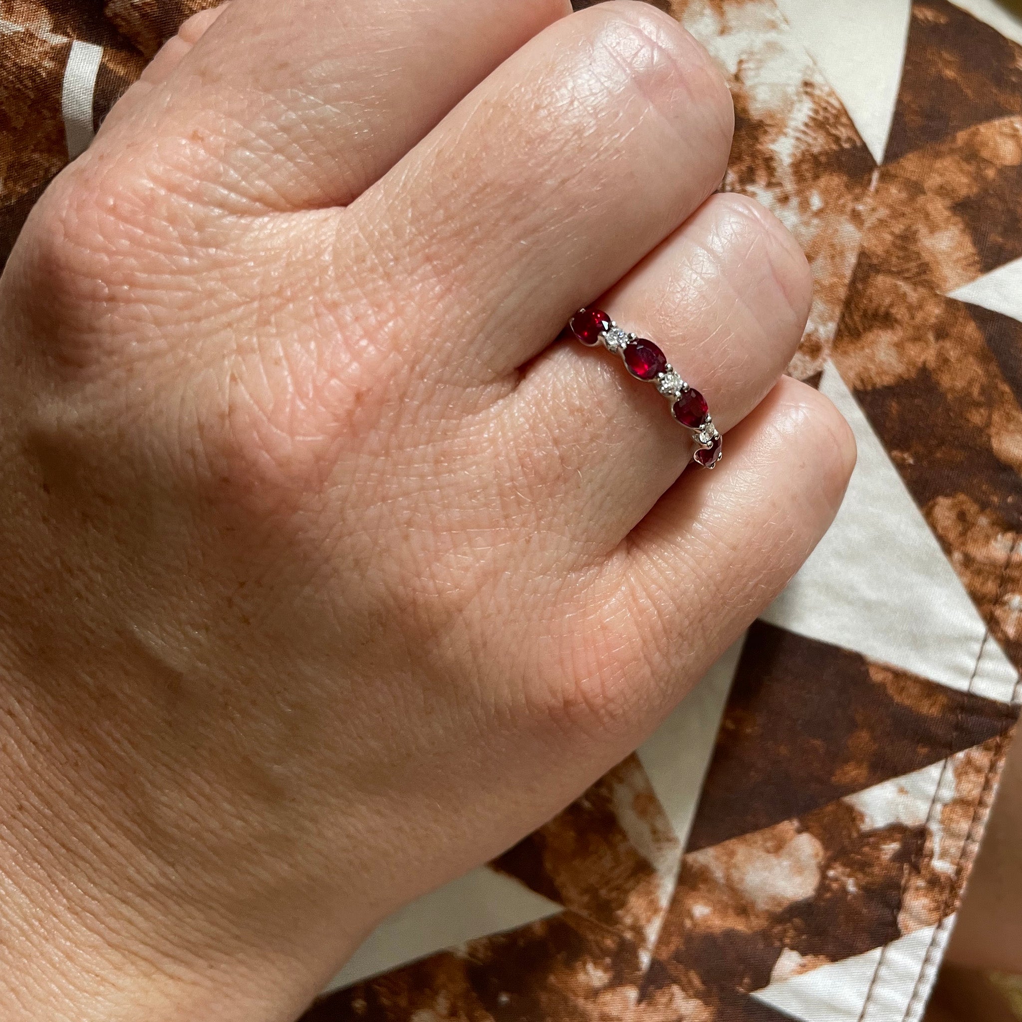 14K White Gold Oval Ruby & Round Diamond Wedding Band - Elegant Engagement Ring for Women, Perfect for Anniversaries & Romantic Occasions