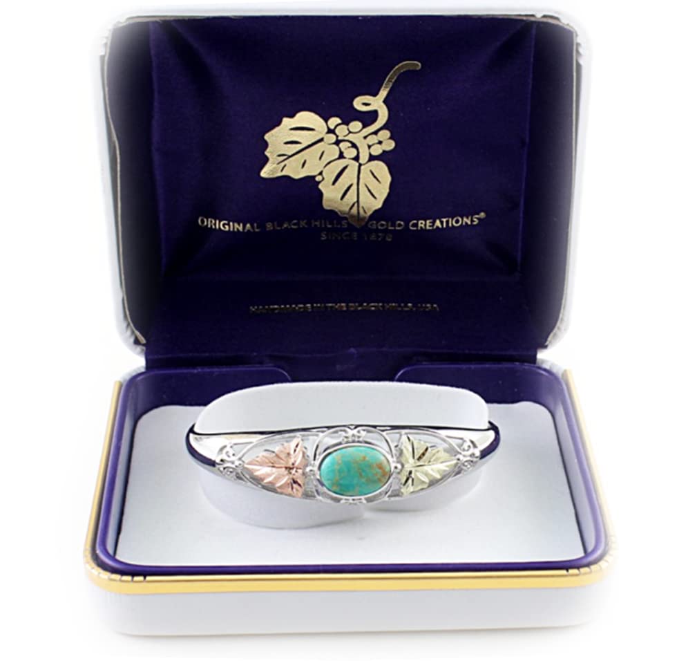 Authentic Sterling Silver Turquoise Cuff Bracelet with 12k Green & Rose Gold Accents | Black Hills Gold Jewelry | Perfect for Boho Fashion, Western Style & Special Occasions