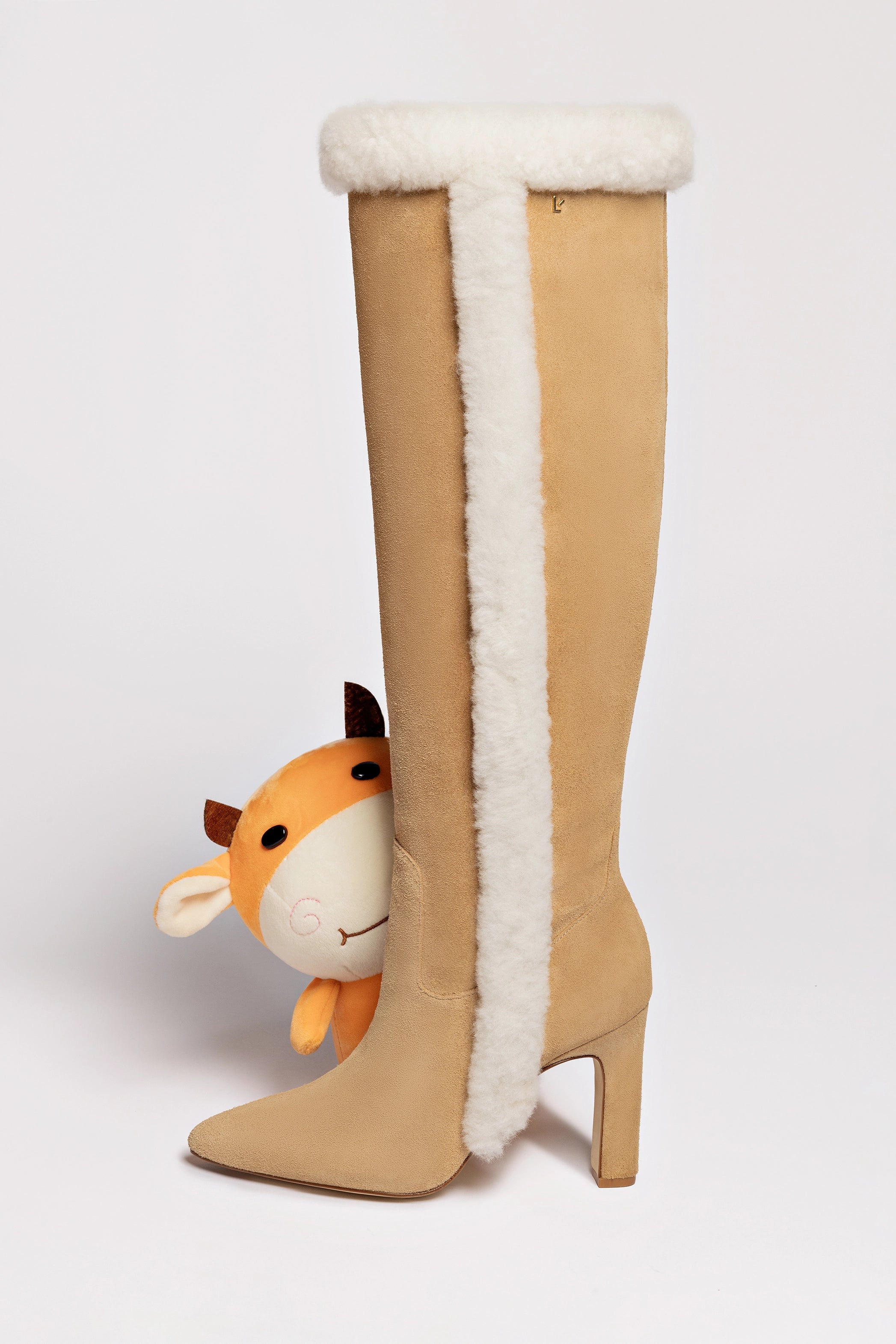 Cindy Hi Faux Fur Boots - Women's Peanut Suede & Natural Shearling Winter Boots for Cold Weather, Snow & Outdoor Activities