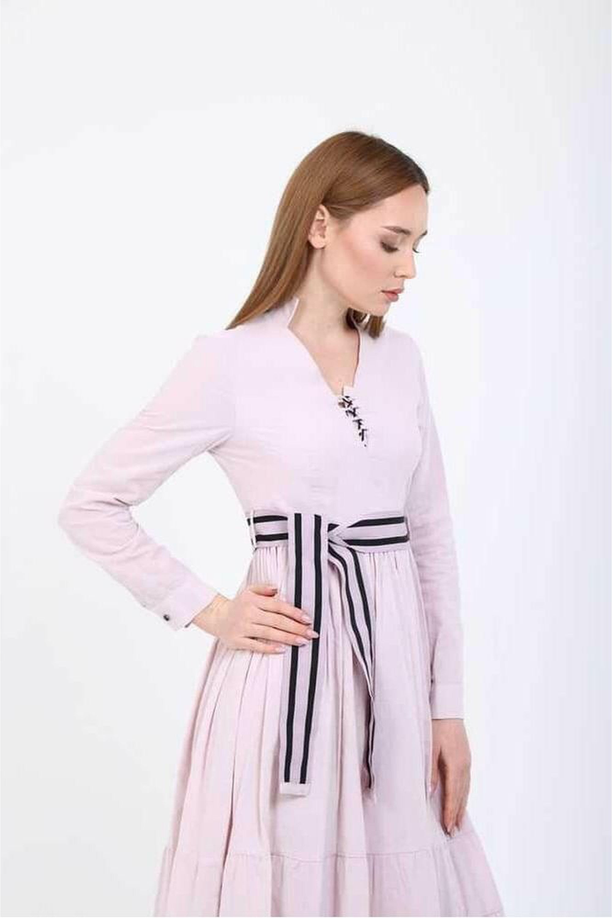Elegant Elise V-Neck Midi Dress with Belt - Perfect for Summer Weddings, Beach Vacations & Casual Outings