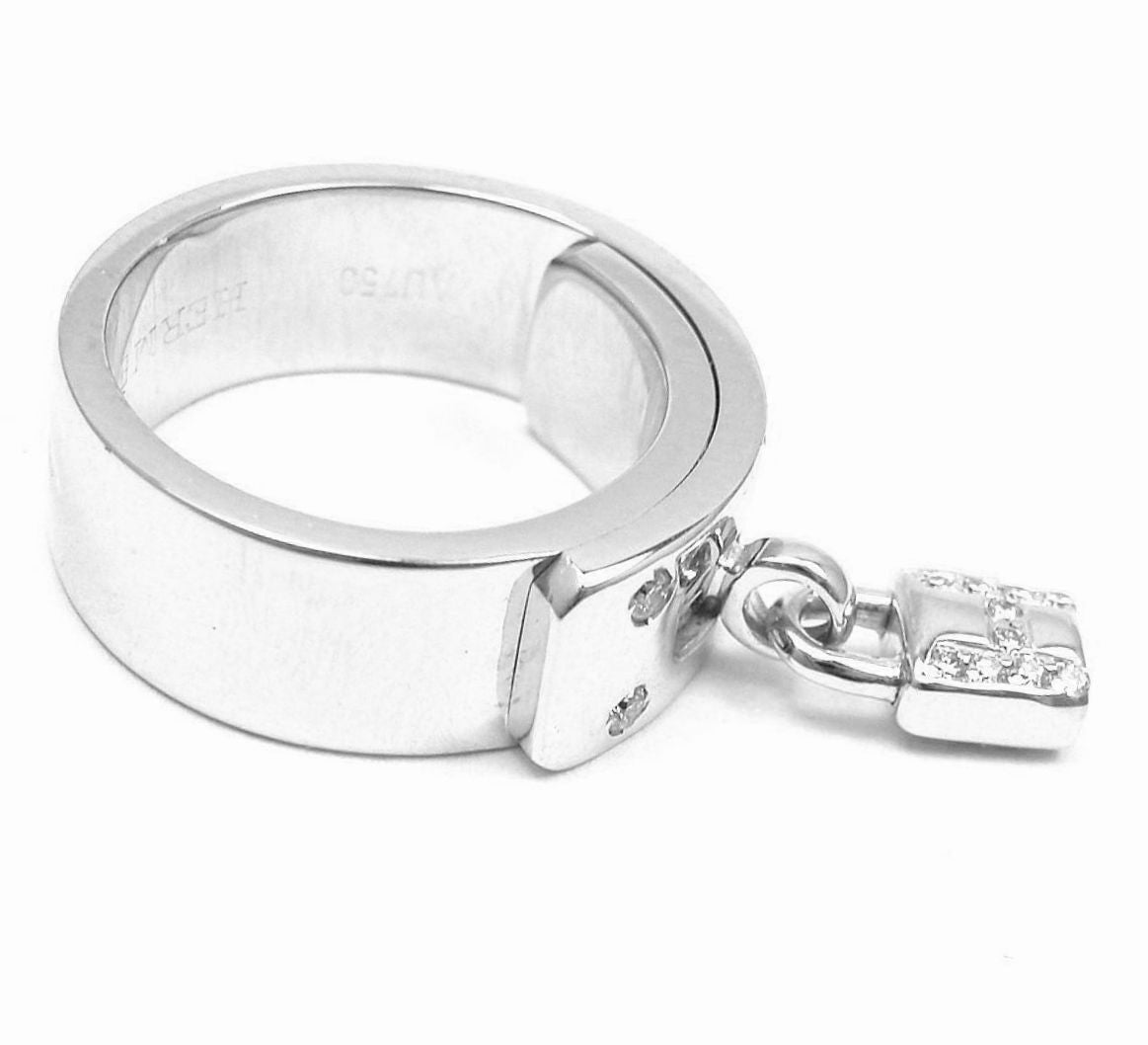Authentic Hermes 18k White Gold H Lock Diamond Ring - Luxury Designer Jewelry for Women, Perfect for Weddings, Anniversaries & Special Occasions