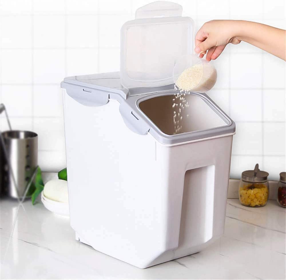2-Pack 15 Liter Airtight Rice Storage Containers with Locking Lids & Wheels - Large Food Storage Bins for Rice, Flour, Pet Food - Perfect for Kitchen Pantry Organization & Bulk Food Storage
