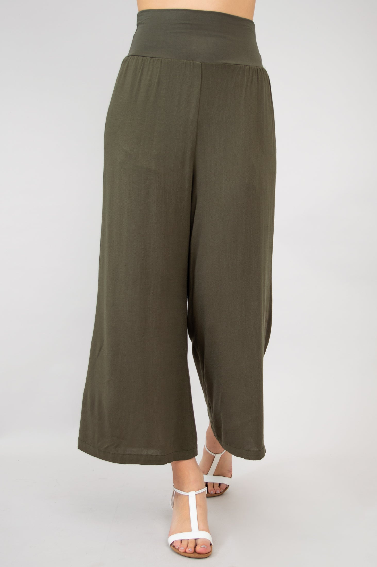 Landon Capri Pants for Women - Khaki Linen Bamboo Blend - Comfortable & Breathable for Summer, Travel & Casual Wear