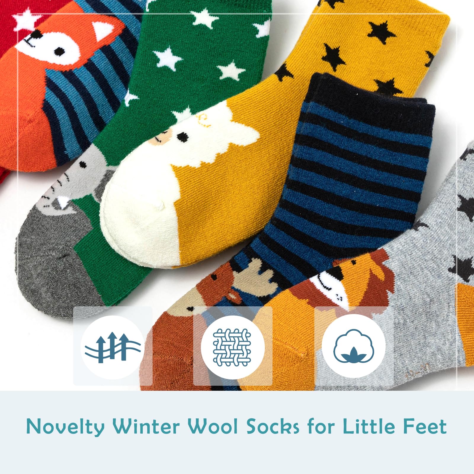Moon Tree Boys Wool Socks for Kids - 6 Pack Warm Winter Thermal Crew Socks for Boys, Soft & Cozy Merino Wool Blend - Perfect for School, Outdoor Activities & Cold Weather Adventures