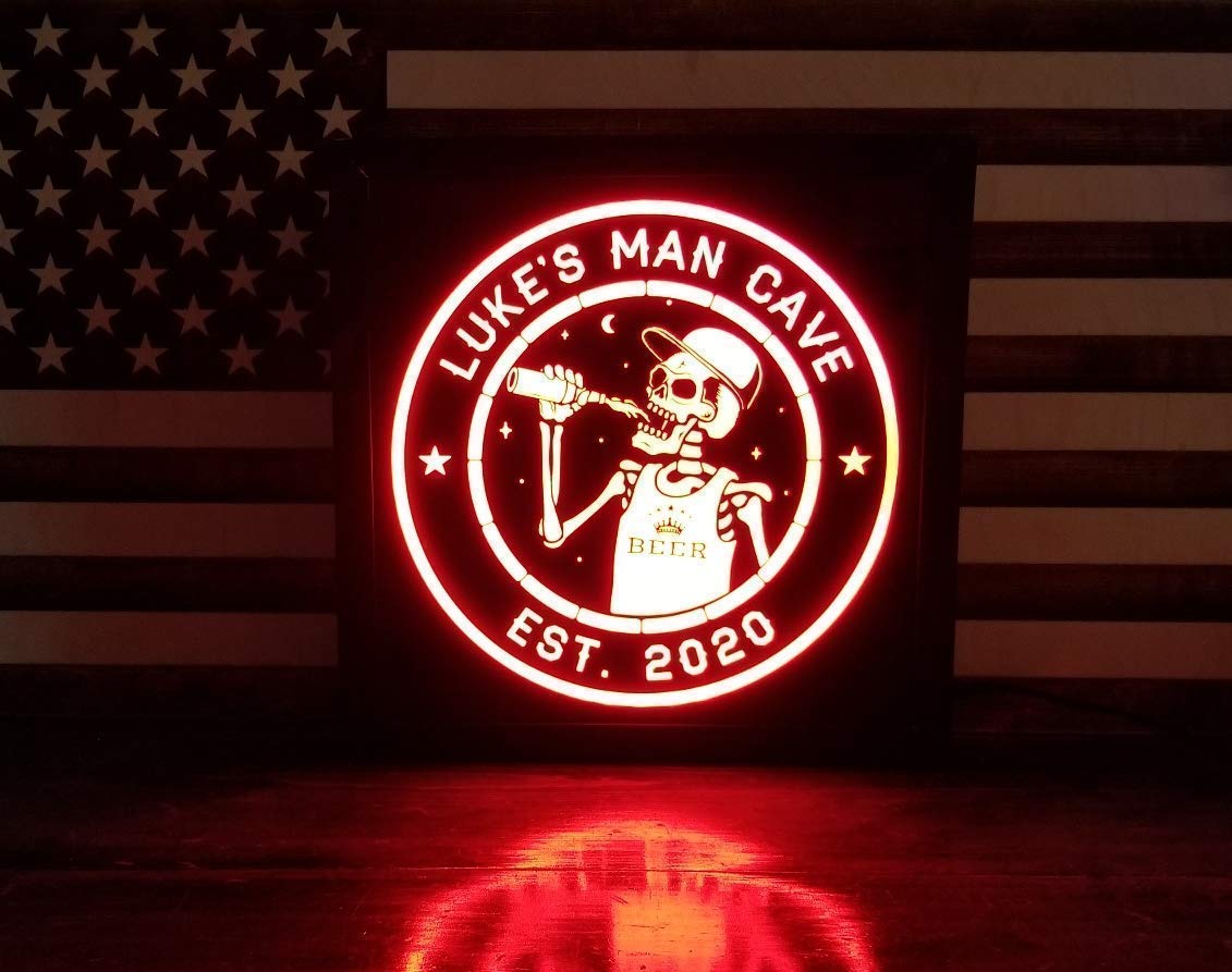 Custom LED Skeleton Beer Sign - Personalized Light-Up Wall Decor for Man Caves & Home Bars - Unique Gift for Beer Lovers & Decor Enthusiasts - Non-Neon Pub Sign - Perfect for Halloween Parties, Game Rooms & Basement Decor