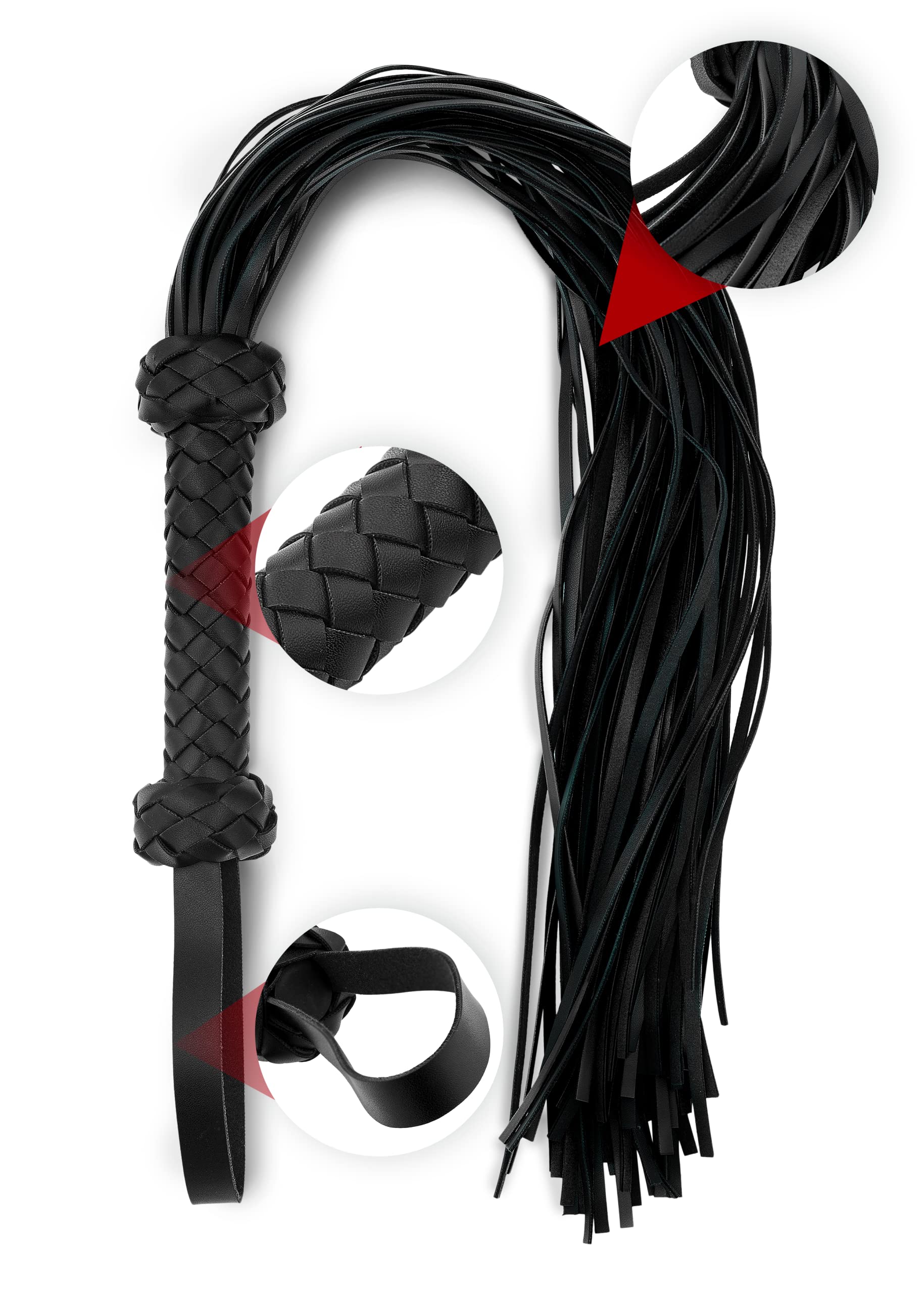 Premium BDSM Flogger - 30 Inch Black Leather Whip for Adult Play, Spanking & Sensation Play | Durable Fetish Toy for Couples & BDSM Enthusiasts | Perfect for Roleplay, Bondage & Sensory Exploration