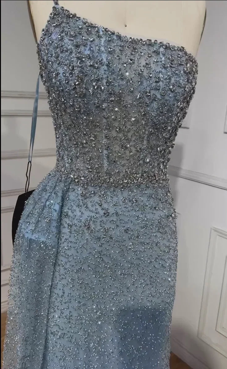 Sparkly Crystal Turquoise One Shoulder Evening Dress LA72144 - Elegant Formal Gown for Prom, Wedding & Special Occasions