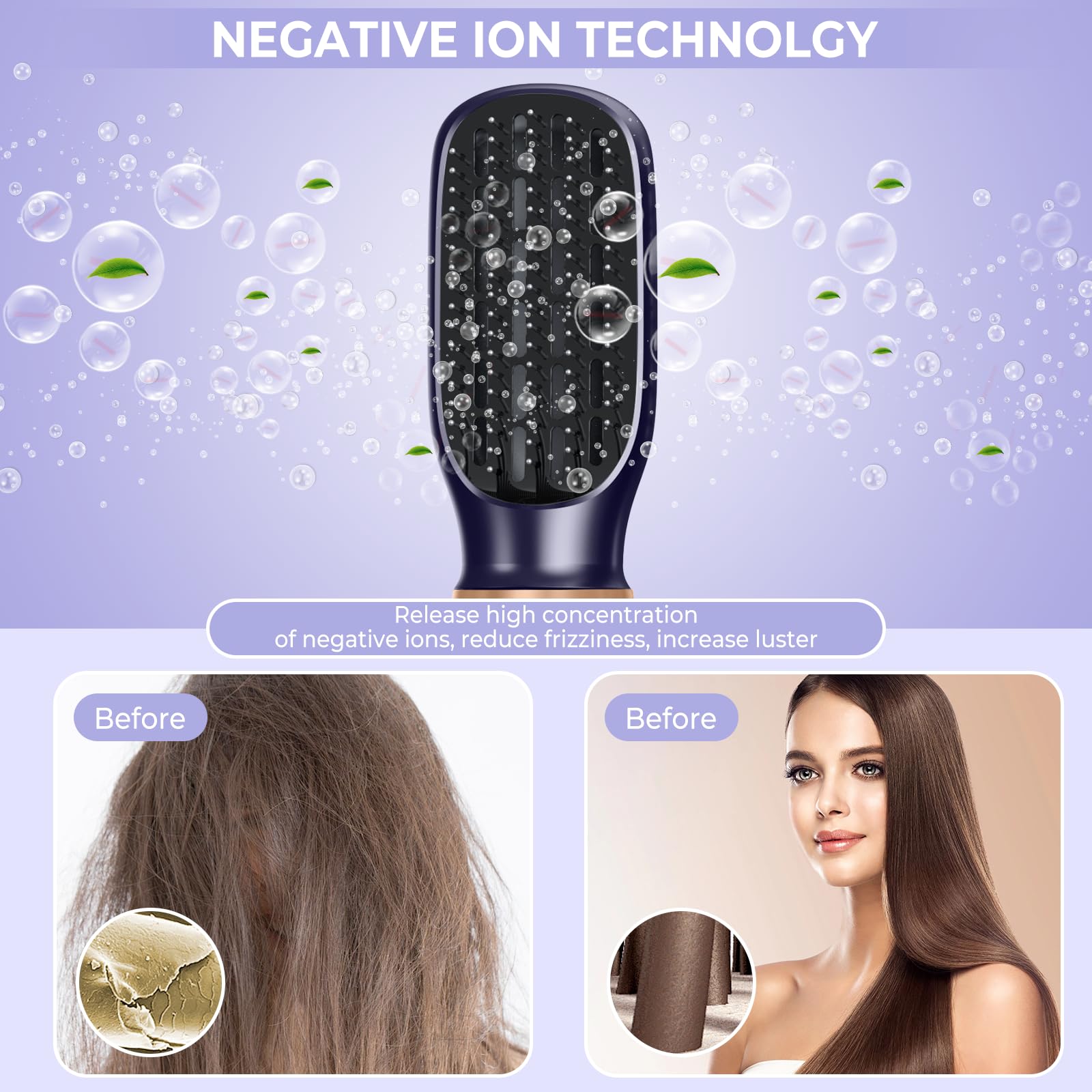 6 in 1 Blow Dryer Brush for Hair Styling - Detachable Hot Air Curler & Styler with Curling Iron Brush - Perfect for Salon-Quality Blowouts, Curls & Straightening at Home