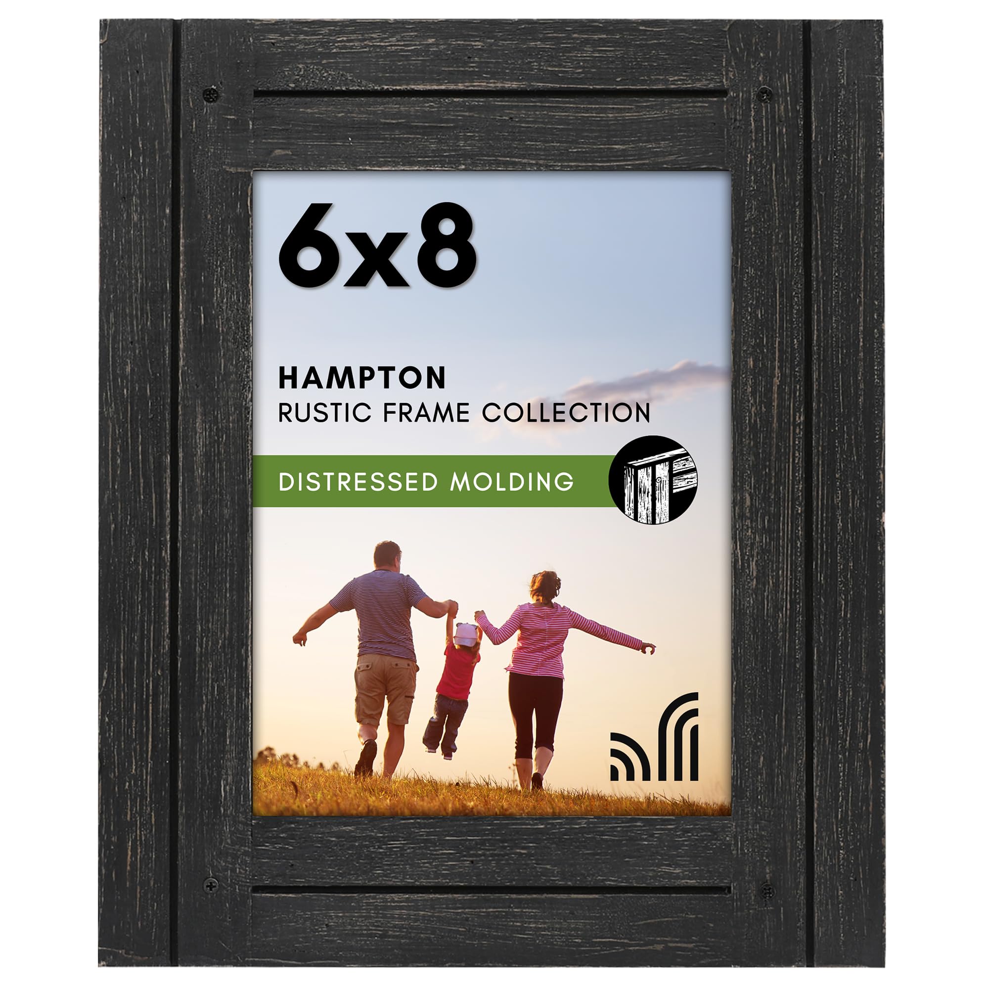 Americanflat 6x8 Picture Frame - Distressed Wood, Wall & Tabletop Display - Charcoal Black for Home Decor