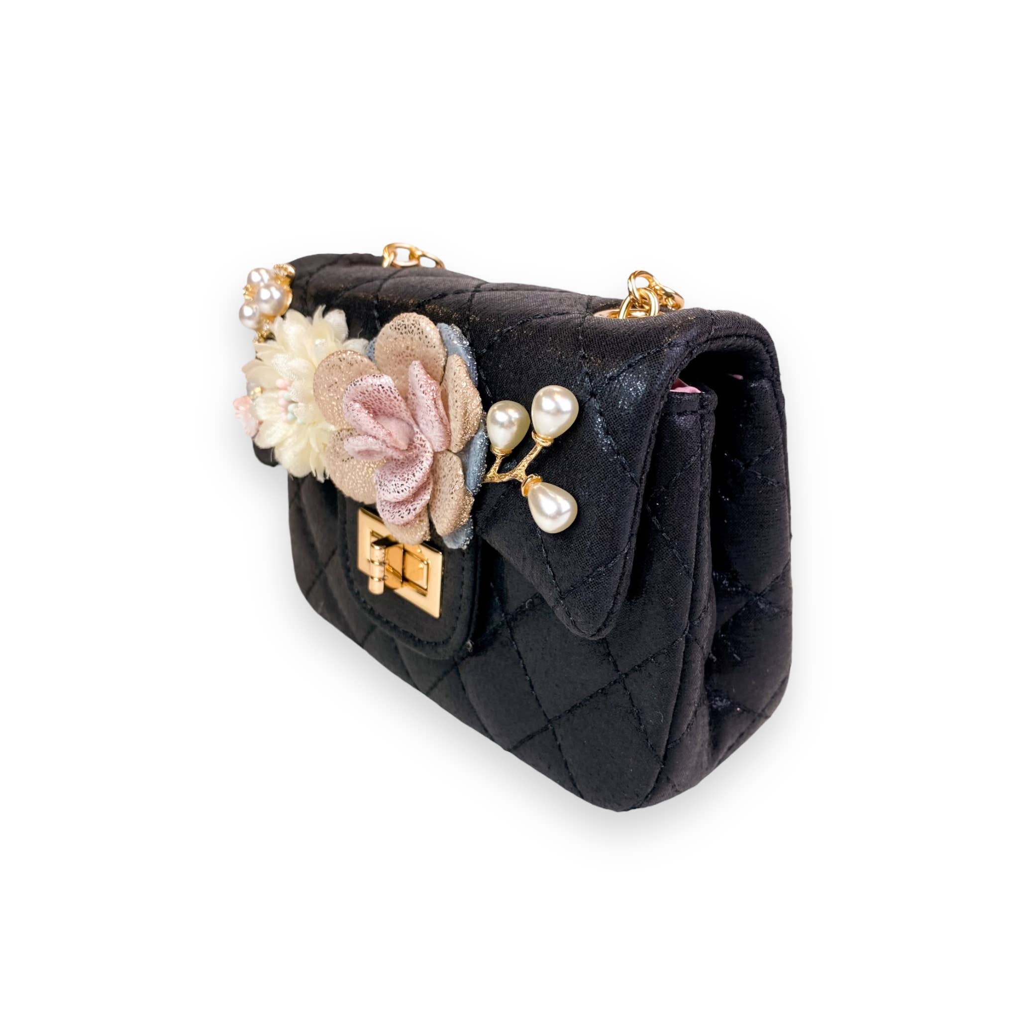 Shiny Silver Floral Applique Quilted Purse for Women - Elegant Evening Bag for Parties, Weddings & Special Occasions