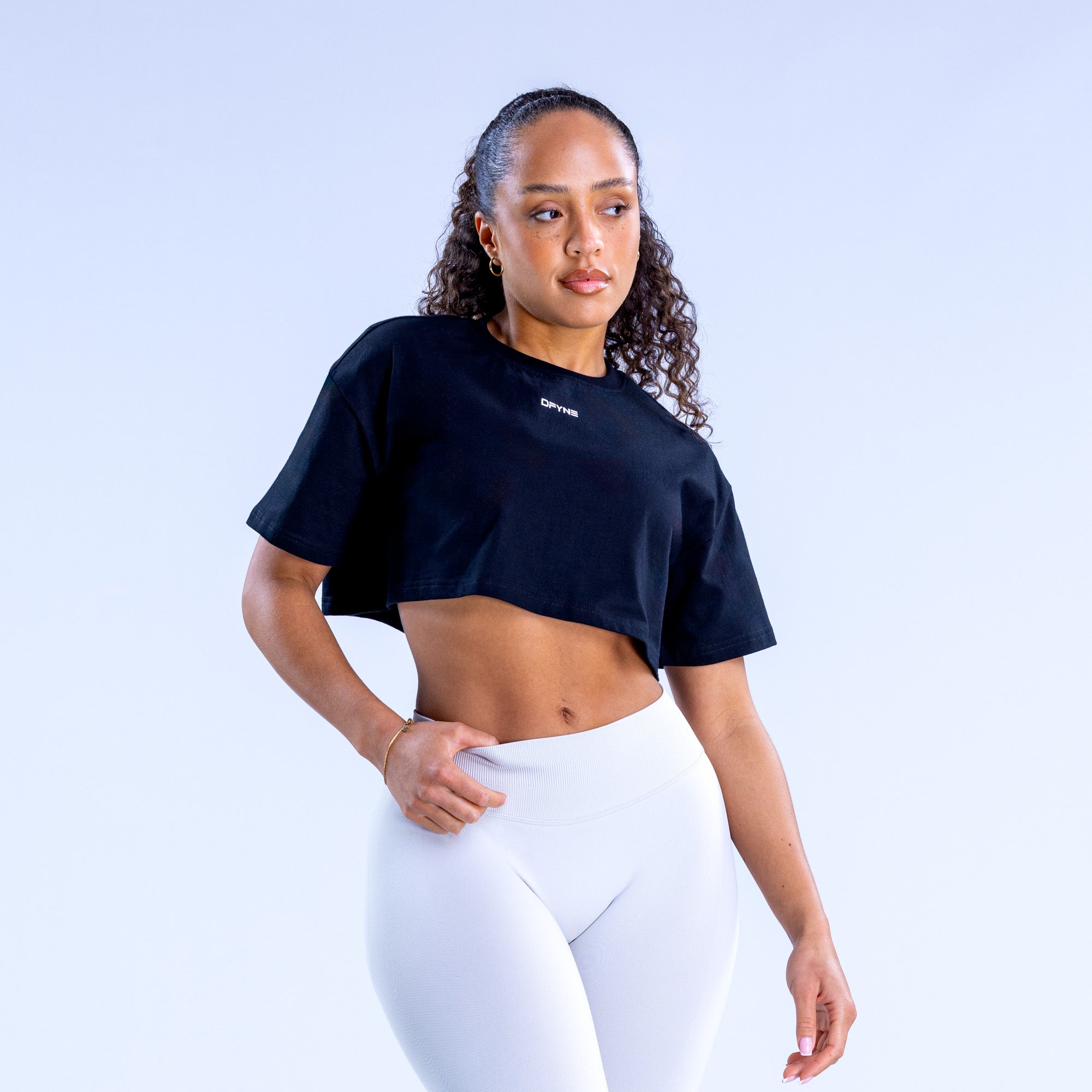 Dfyne Revive Black Oversized Crop Top for Women - Trendy Loose Fit Short Shirt for Casual Outings, Streetwear & Summer Fashion