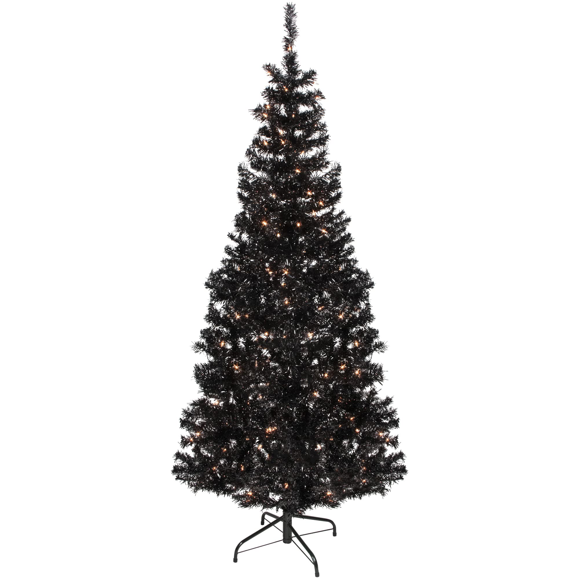 6ft Pre-Lit Black Artificial Tinsel Christmas Tree with Clear Lights - Perfect for Holiday Home Decor, Office Party & Festive Gift Giving