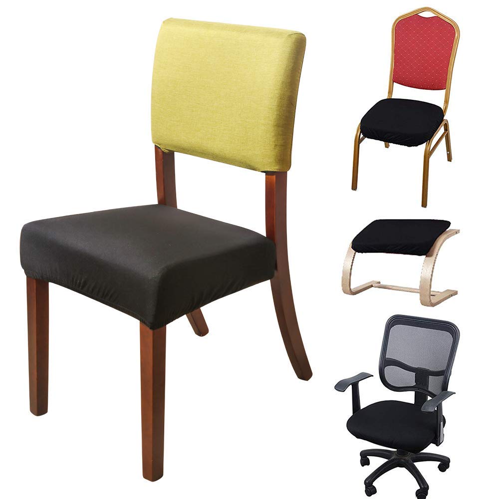 Stretch Spandex Chair Seat Covers - 4 Pack Black Dining & Office Chair Slipcovers for 18 Inch Seats - Waterproof & Anti-Slip Protectors for Home, Restaurant, and Workplace Use