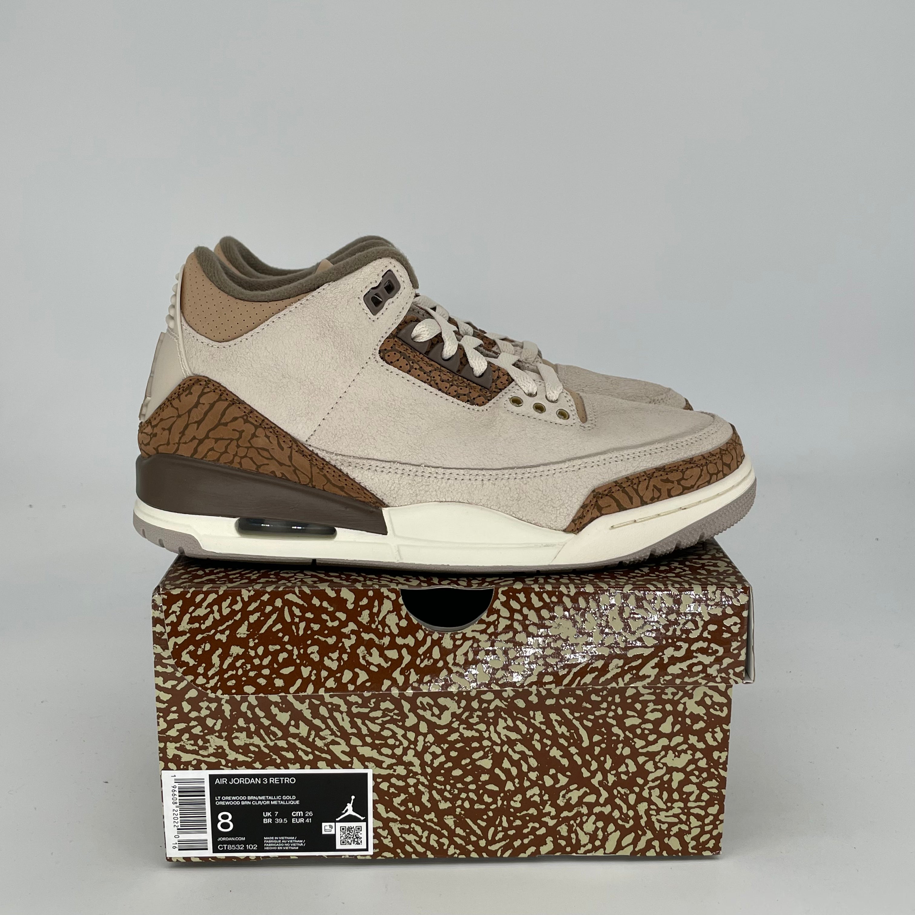 AIR JORDAN 3 PALOMINO Men's/Women's Sneakers Size 8/9.5W - CT8532-102 Retro Basketball Shoes for Casual Wear & Street Style