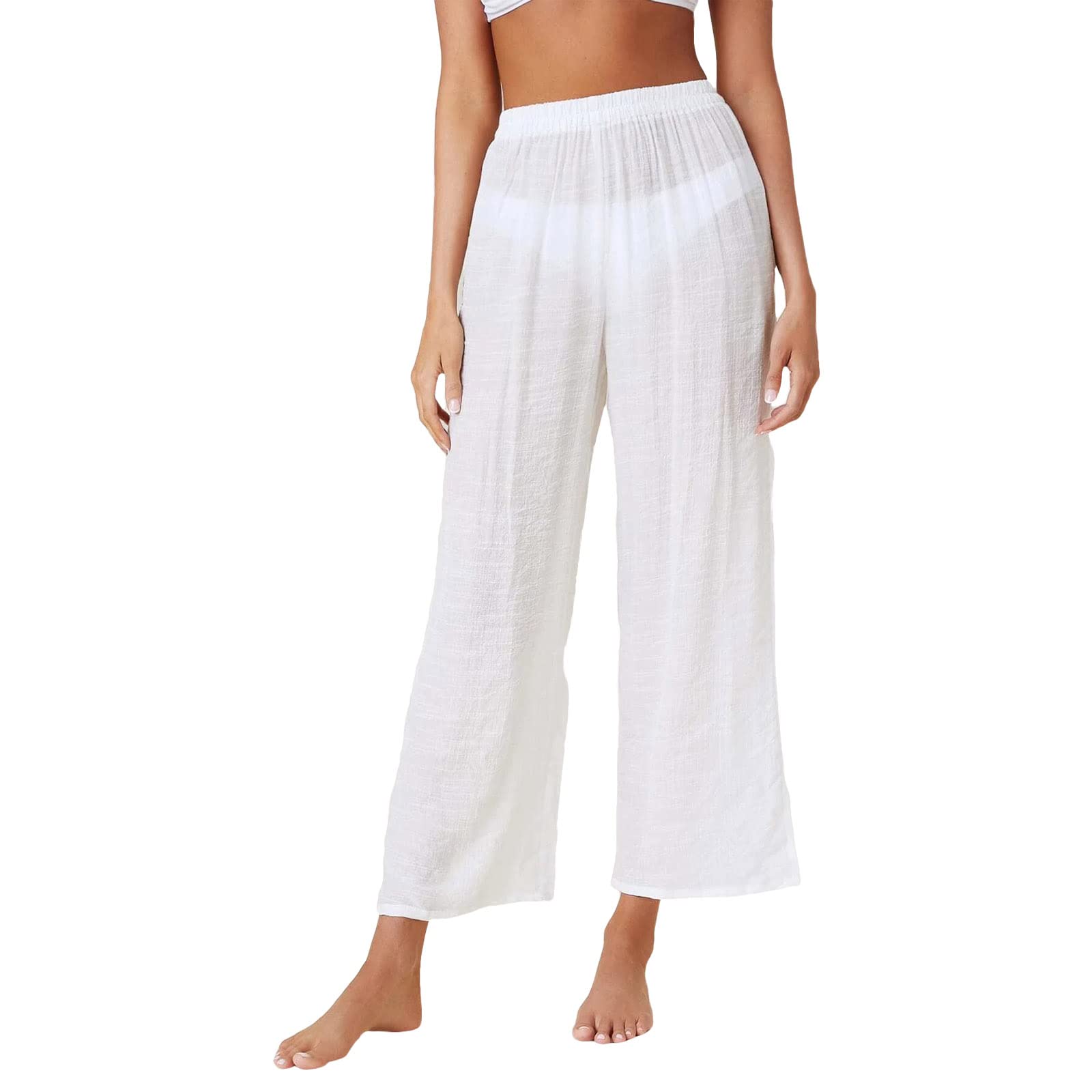Women's Sunscreen Casual Pants - UPF 50+ Solid Color Loose-Fitting Beach Vacation Cropped Trousers for Summer Outdoor Activities, Travel & Yoga