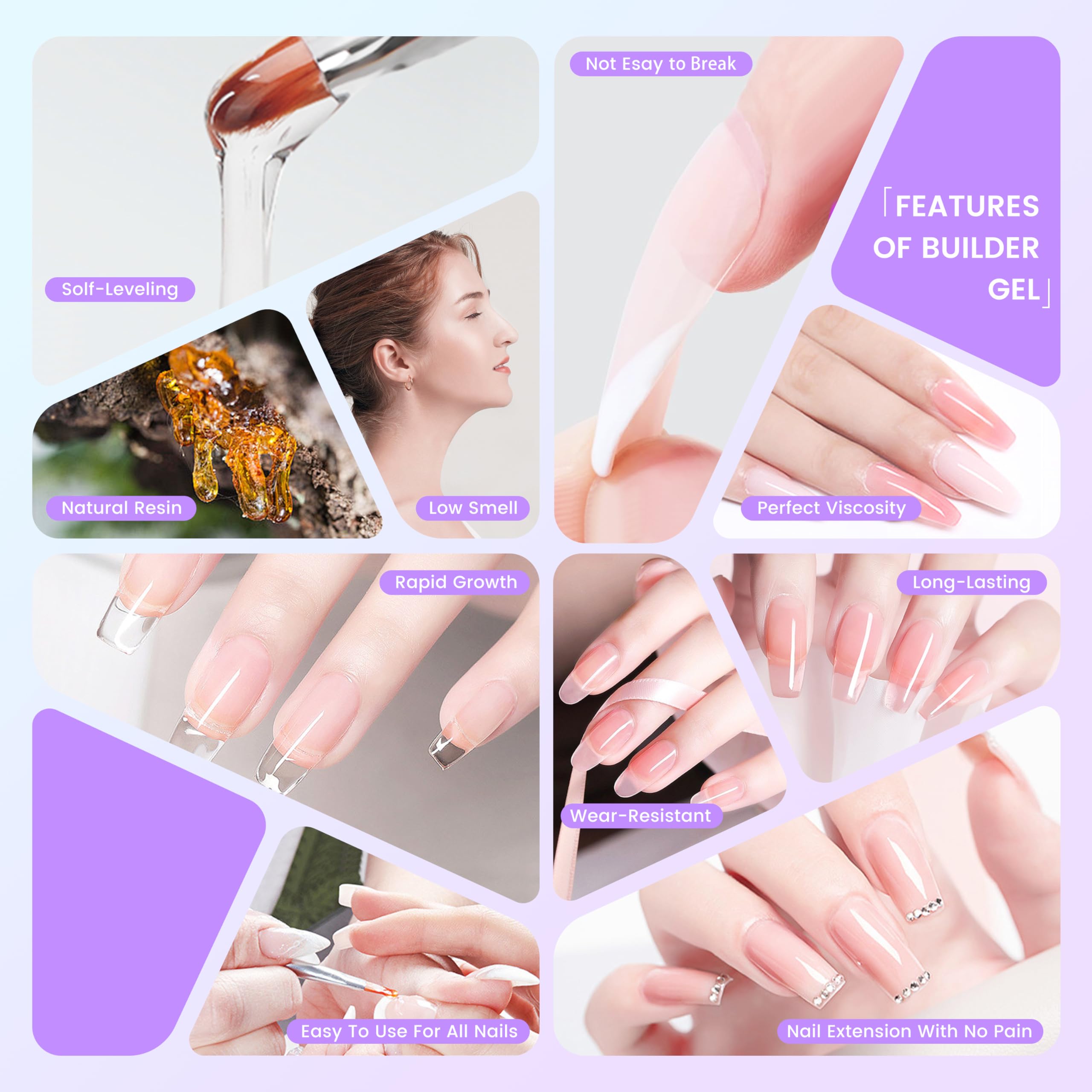Professional UV Builder Hard Gel for Nails - 3oz Clear, Pink & White Poly Nail Gel Kit | Salon-Quality Nail Strengthener & Builder Gel | Perfect for DIY Manicures, Nail Extensions & Acrylic Overlays