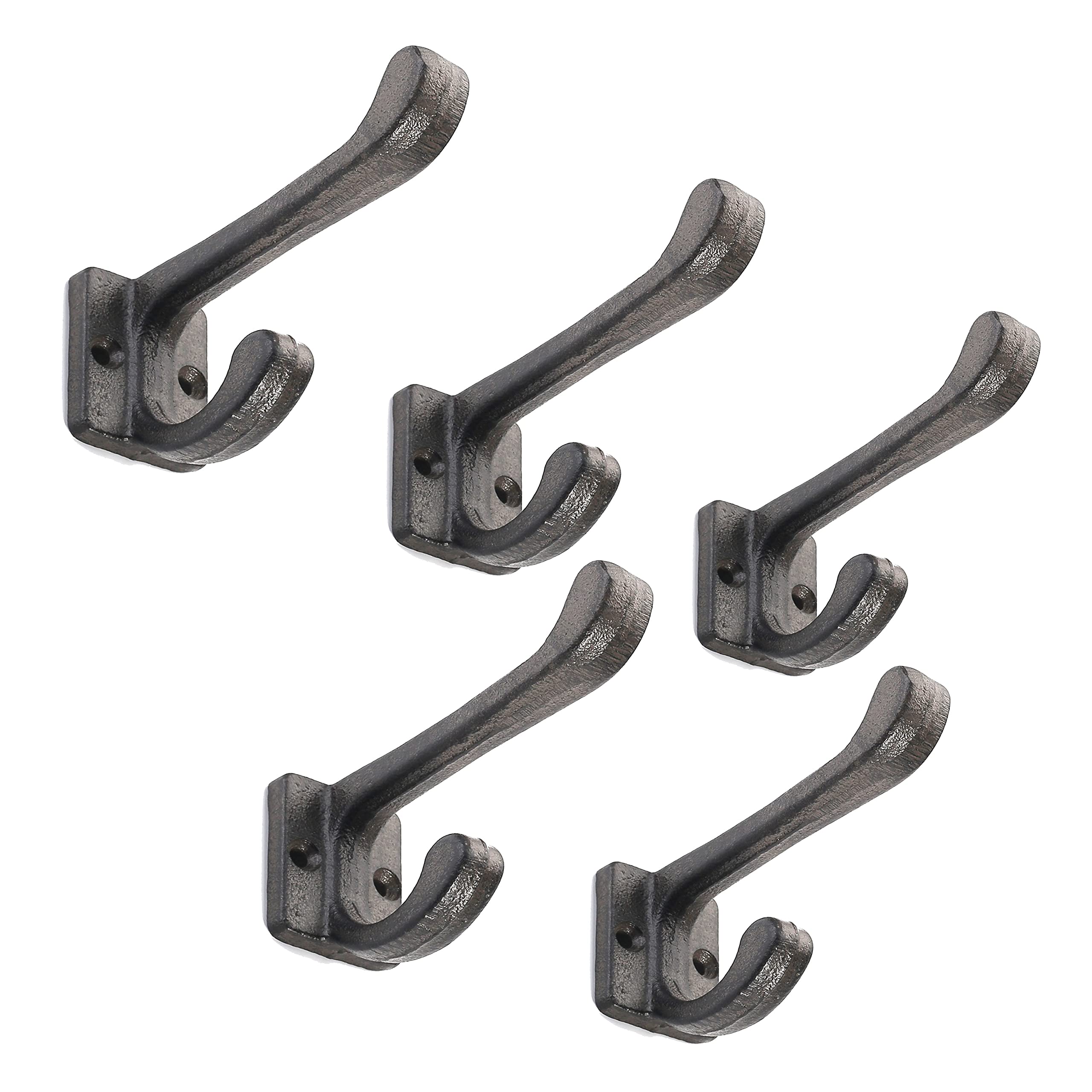 5 Pack Heavy Duty Cast Iron Wall Hooks - Vintage Antique Black for Coats & Hats