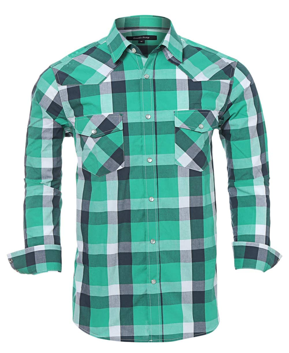 Men's Western Snap Button Plaid Long Sleeve Shirt - Regular Fit Casual Wear for Cowboy Style, Ranch Work & Country Music Events