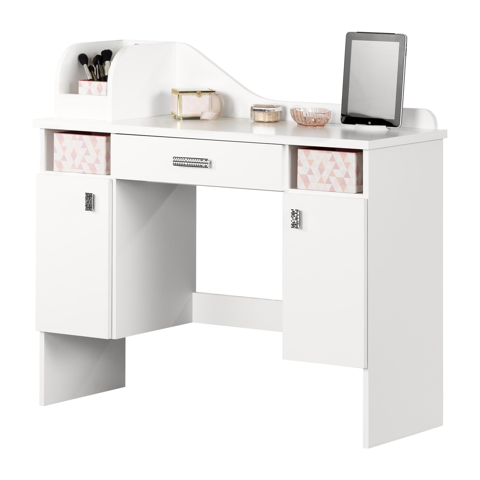 South Shore Tiara Makeup Vanity Desk with Mirror - Pure White Finish | Elegant Dressing Table for Bedroom, Beauty Room & Home Decor