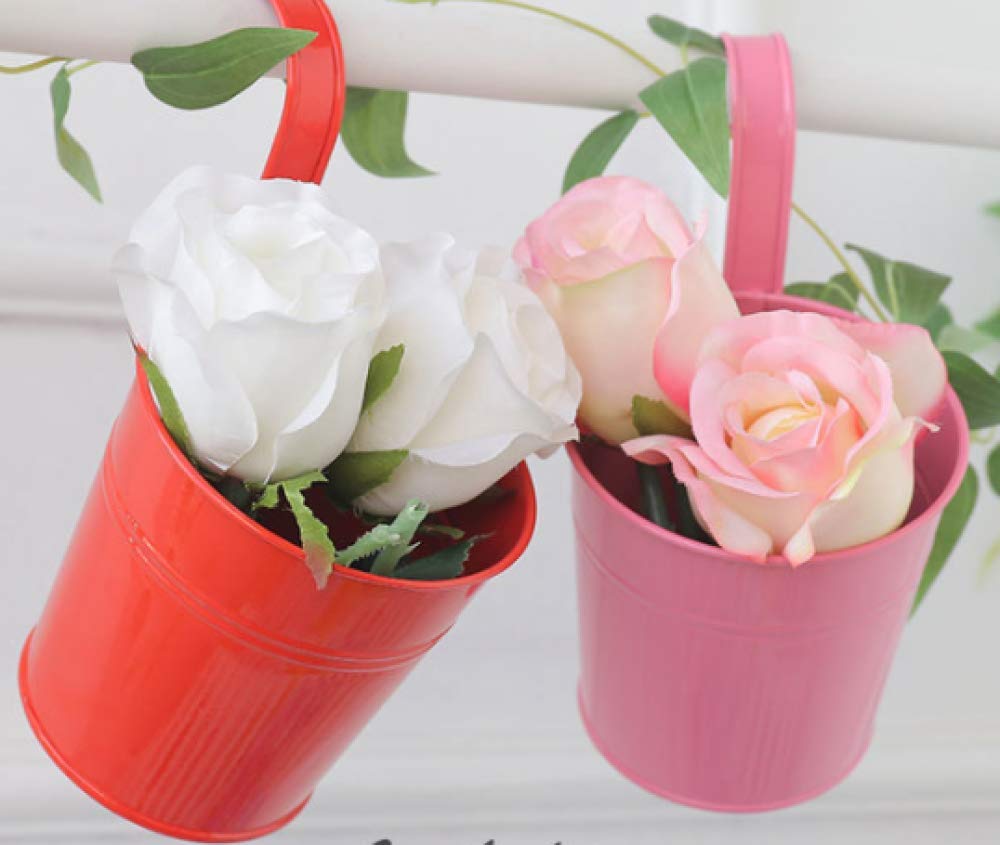 **Metal Hanging Flower Pot - Pink Balcony Planter for Indoor & Outdoor Plants, Garden Decoration, Railing Planter for Succulents, Herbs & Flowers**